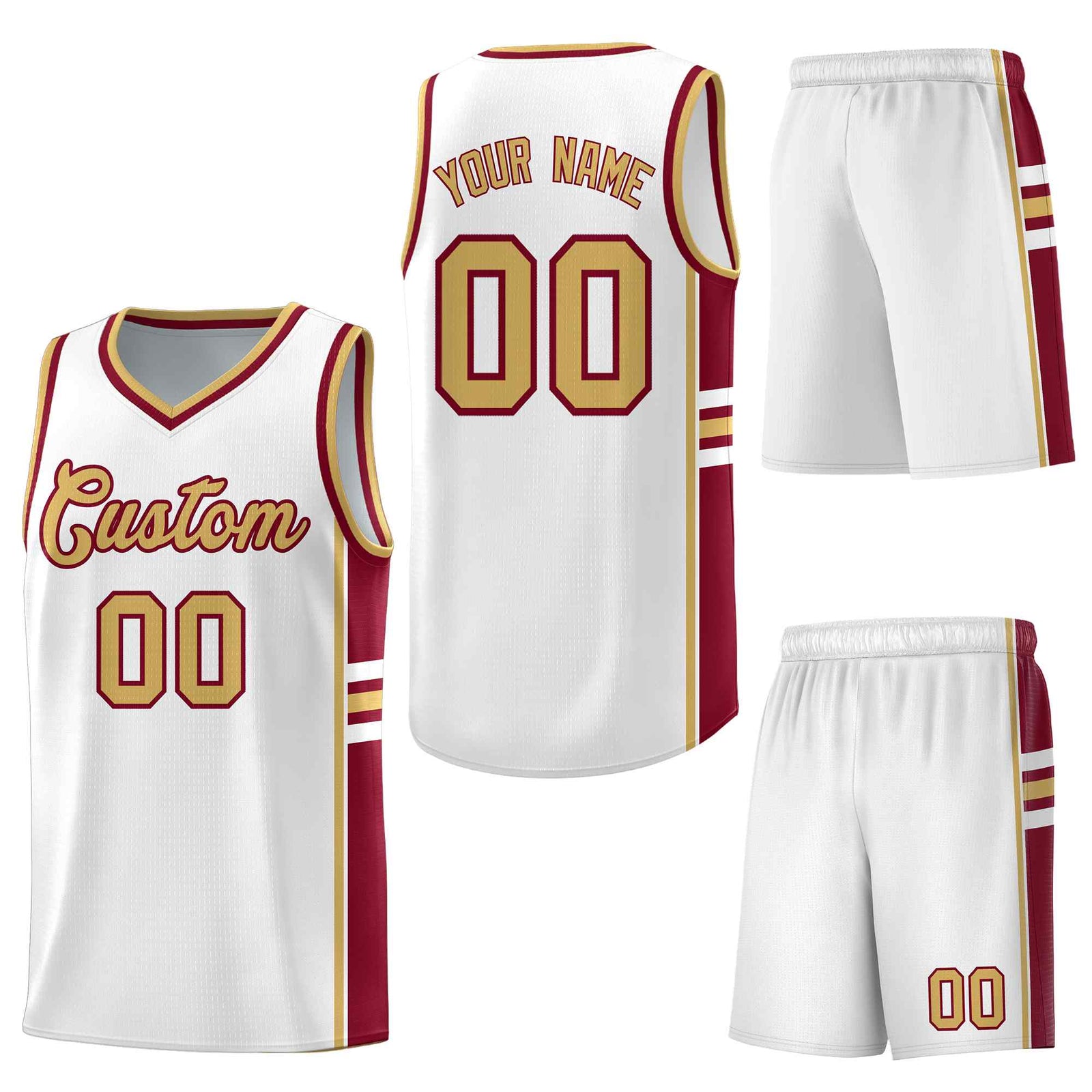 Custom White Crimson Classic Color Block Wrinkle-Resistant Personalized Uniform Basketball Jersey