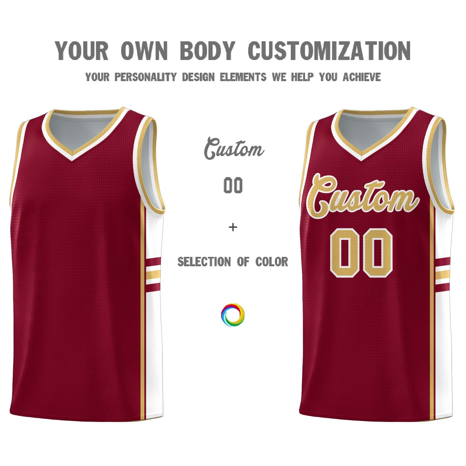Custom Youth Basketball Jersey - Crimson Old Gold Personalized Varsity Two-Tone Uniform
