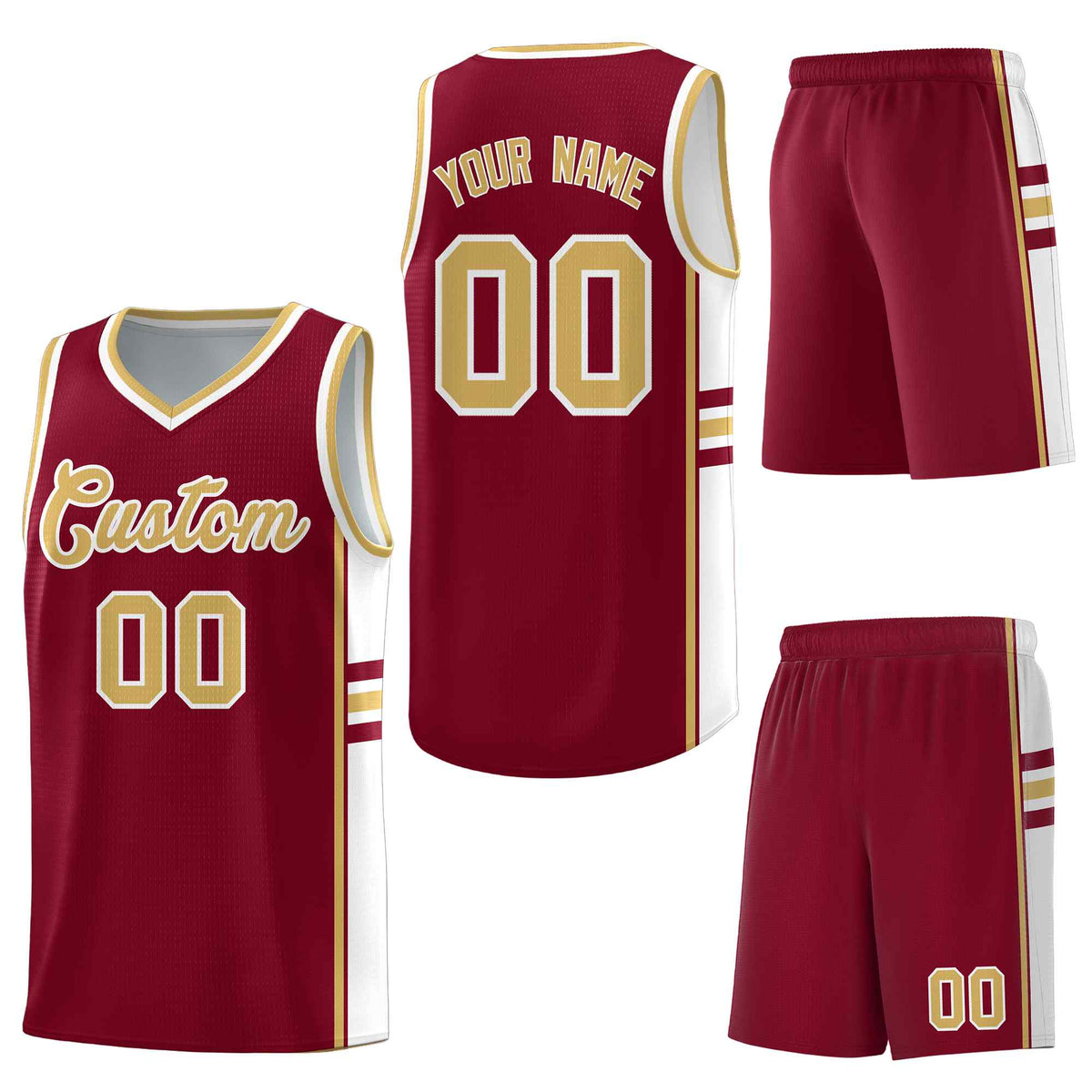 Custom Crimson Old Gold Classic Color Block Breathable Personalized Uniform Basketball Jersey
