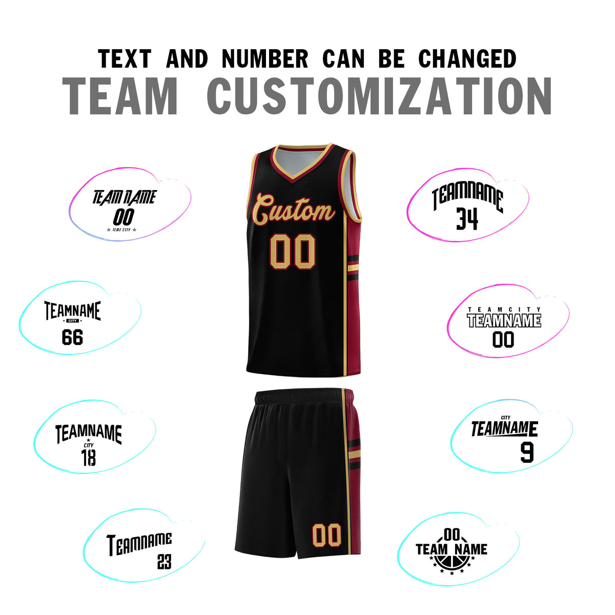 Custom Youth Basketball Jersey - Black Crimson Two-Tone Varsity Jersey Set