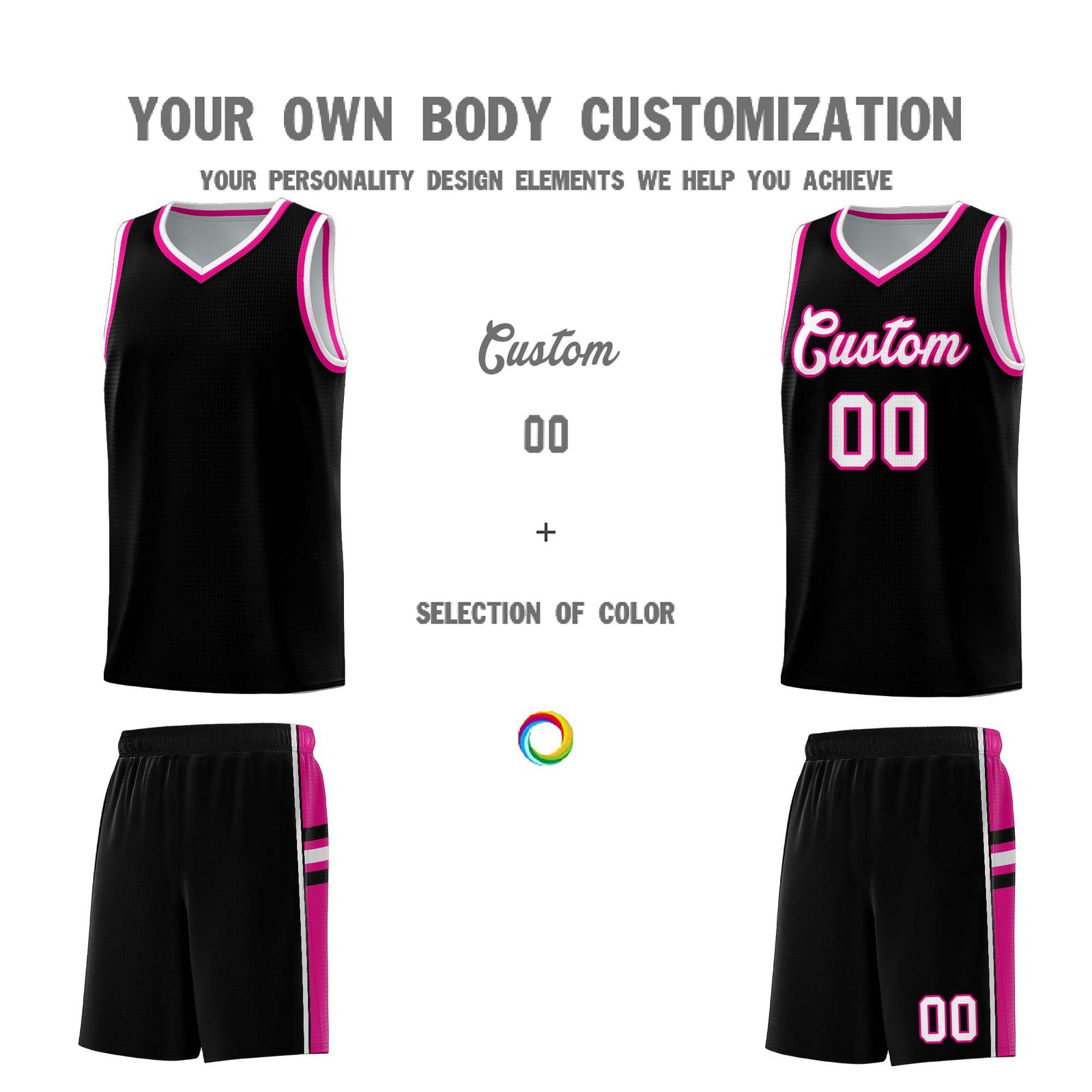Custom Youth Basketball Jersey - Black Pink Two-Tone Classic Varsity Uniform