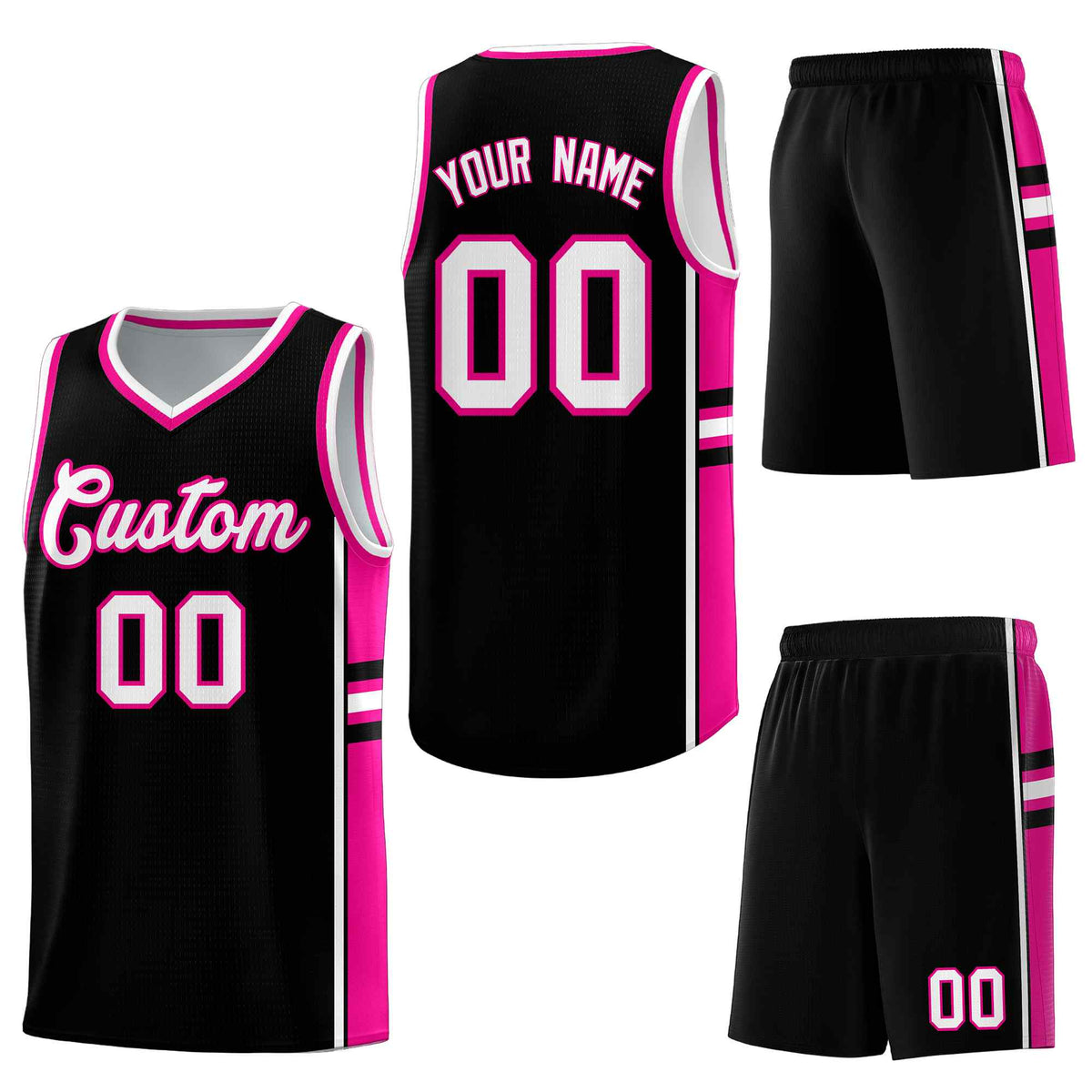 Custom Black Pink Classic Color Block Breathable Varsity Uniform Basketball Jersey