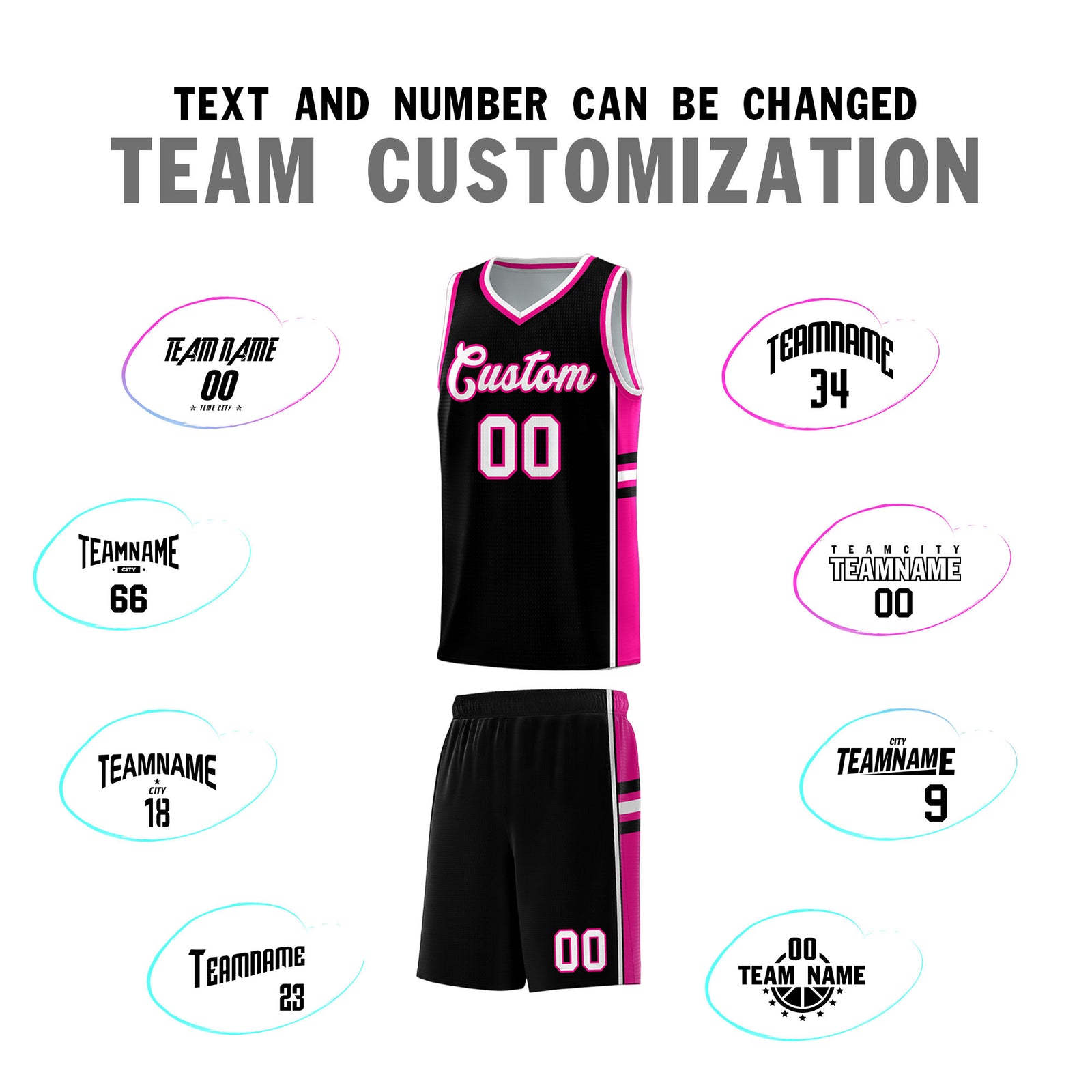 Custom Youth Basketball Jersey - Black Pink Two-Tone Classic Varsity Uniform