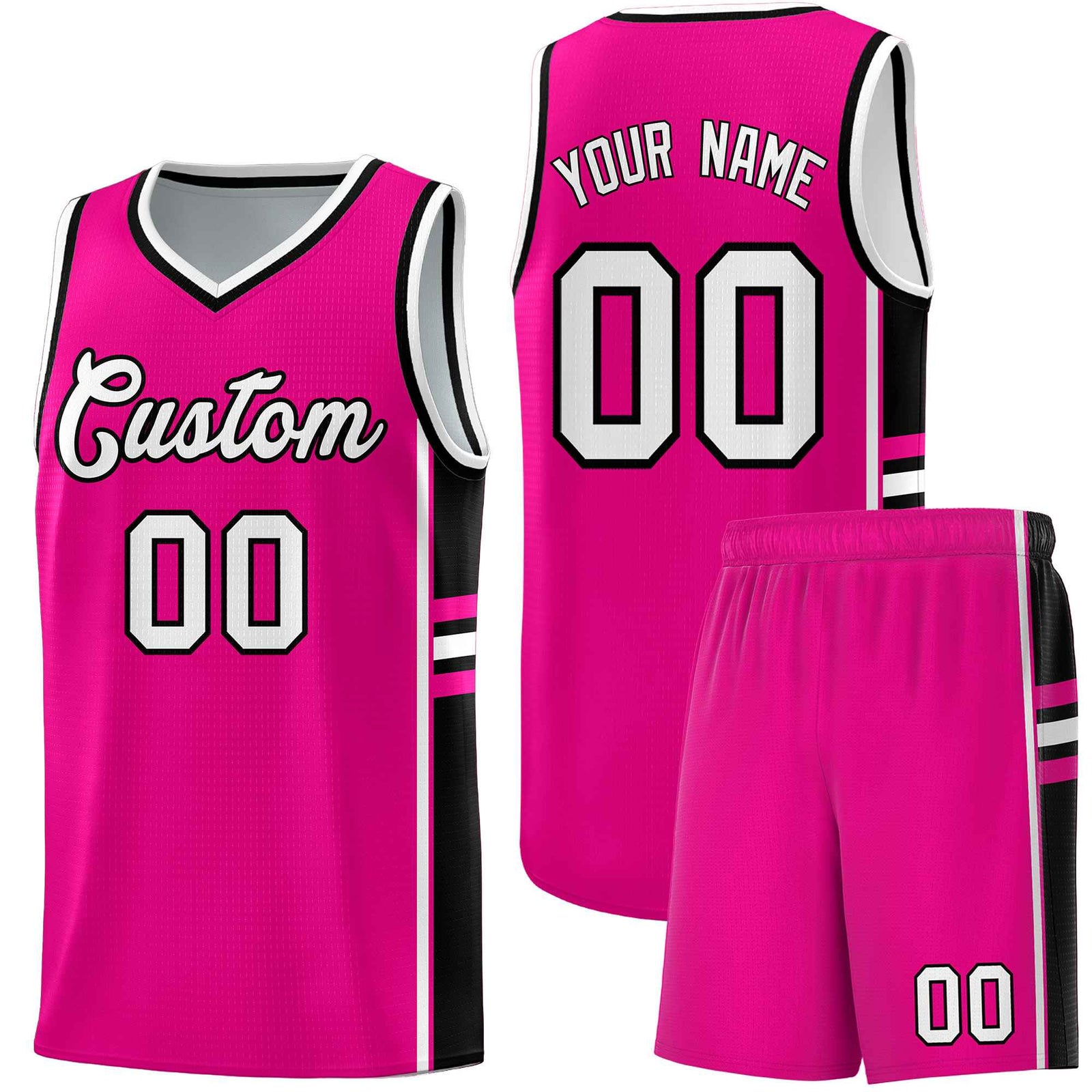 Custom Youth Basketball Jersey - Pink Black Personalized Varsity Two-Tone Uniform