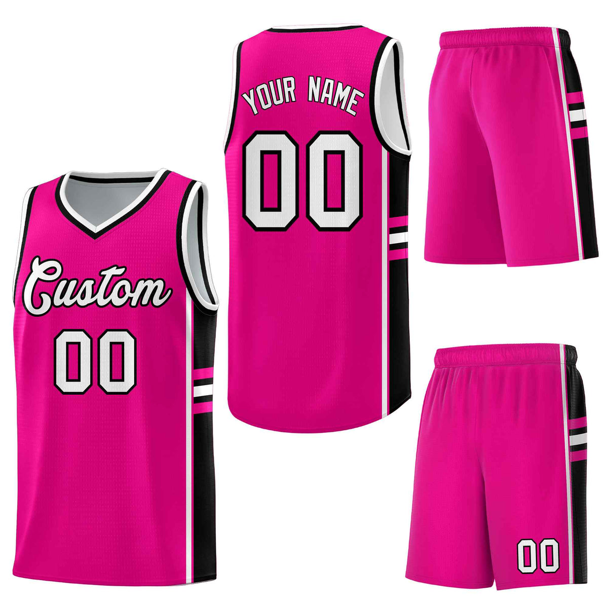 Custom Pink Black Classic Color Block Quick-Drying Personalized Uniform Basketball Jersey