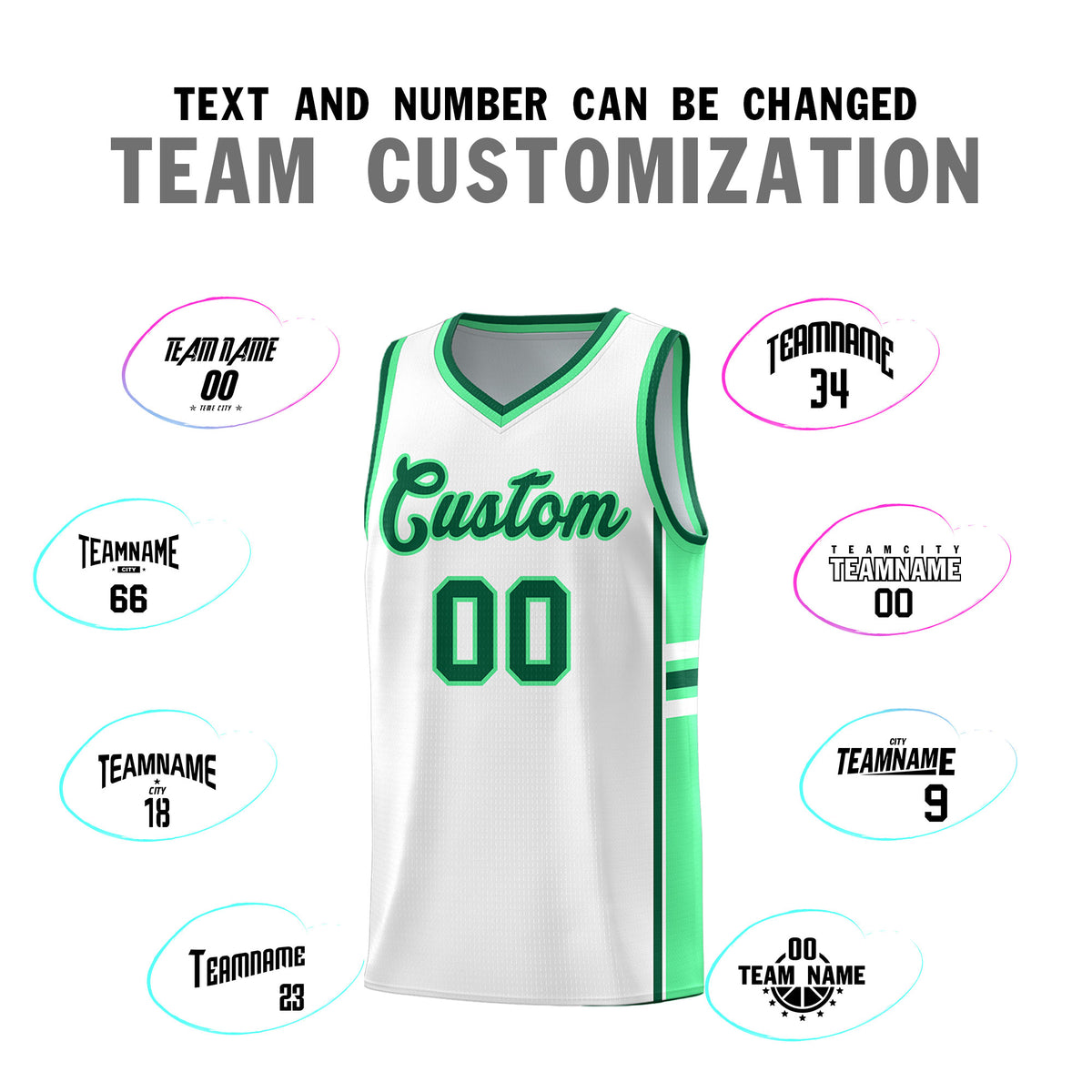 Custom Youth Basketball Jersey - White Green Two-Tone Varsity Jersey Set