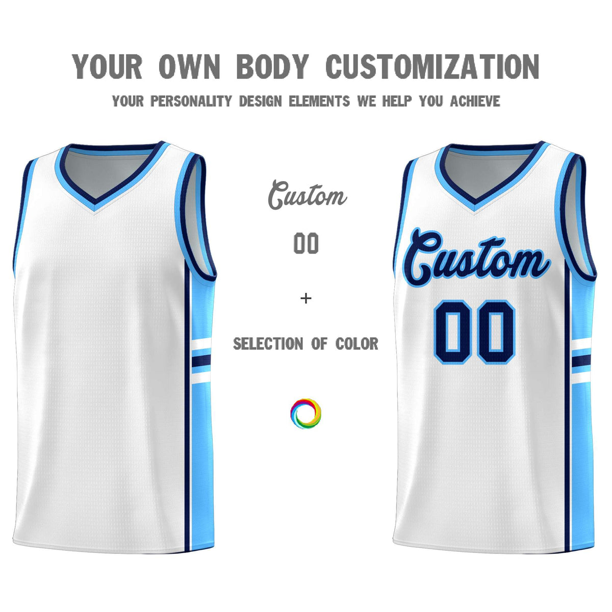 Custom Youth Basketball Jersey - White Powder Blue Two-Tone Varsity Jersey Set