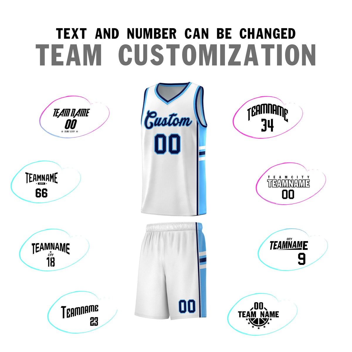Custom Youth Basketball Jersey - White Powder Blue Two-Tone Varsity Jersey Set