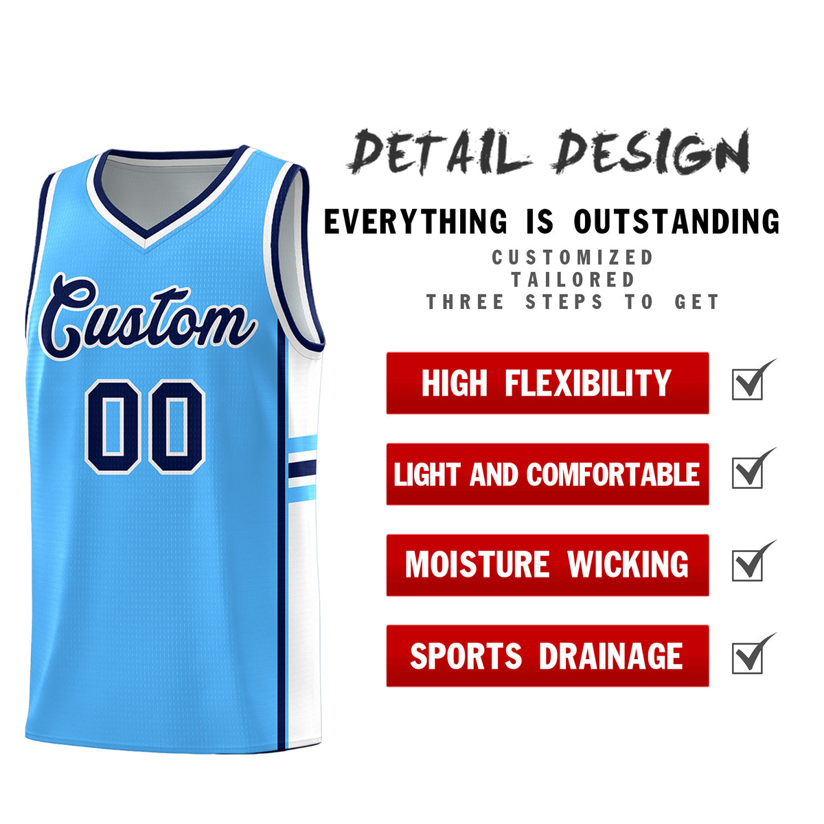 Custom Youth Basketball Jersey - Powder Blue White Personalized Varsity Two-Tone Uniform