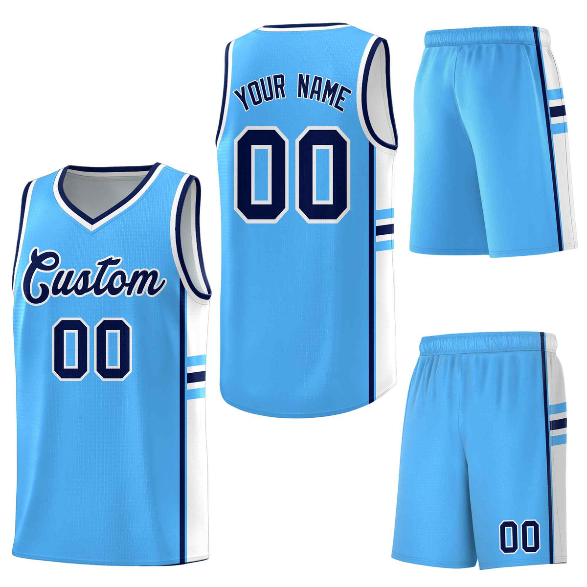 Custom Powder Blue White Classic Color Block Lightweight Personalized Uniform Basketball Jersey