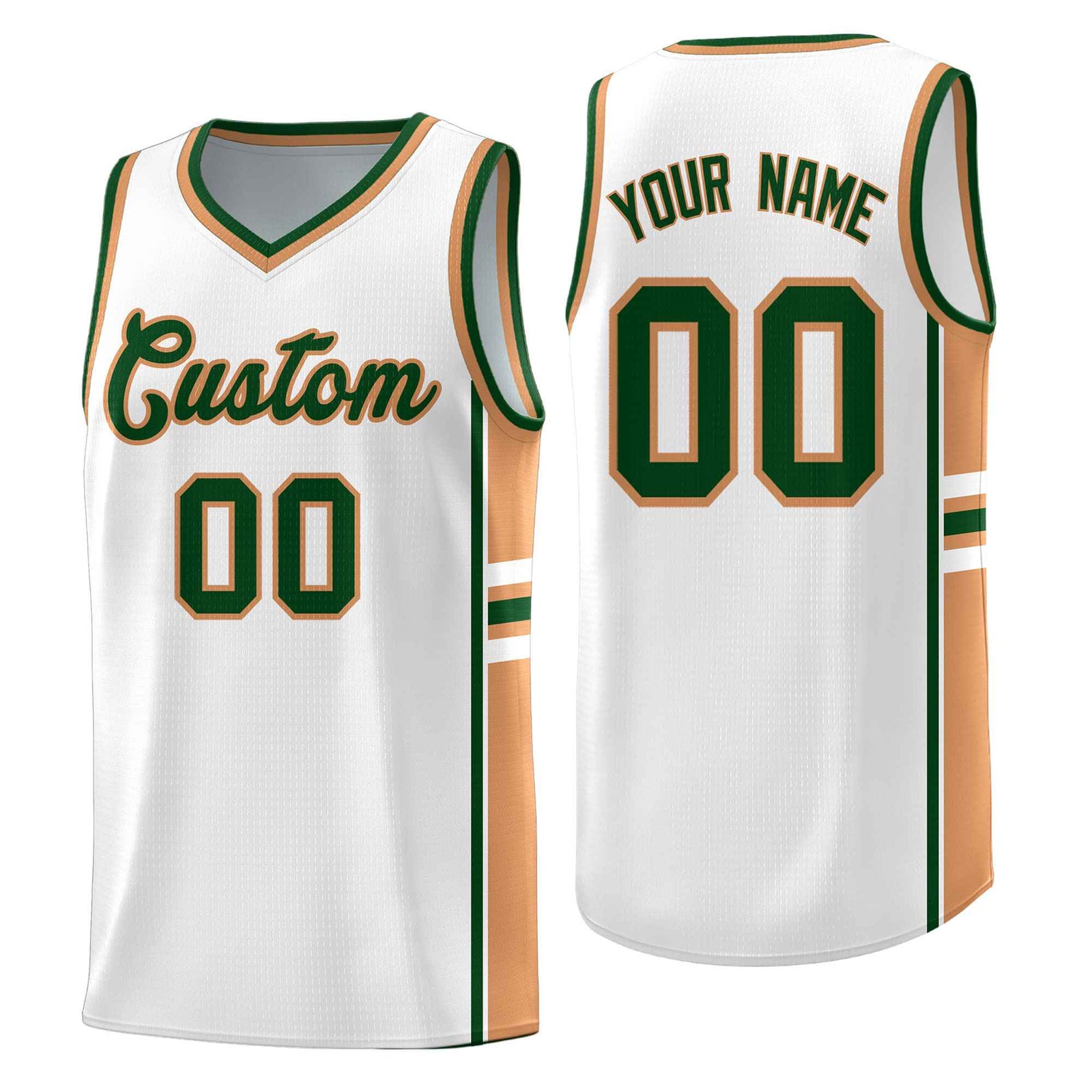 Custom Youth Basketball Jersey - White Buckskin Brown Two-Tone Varsity Jersey Set