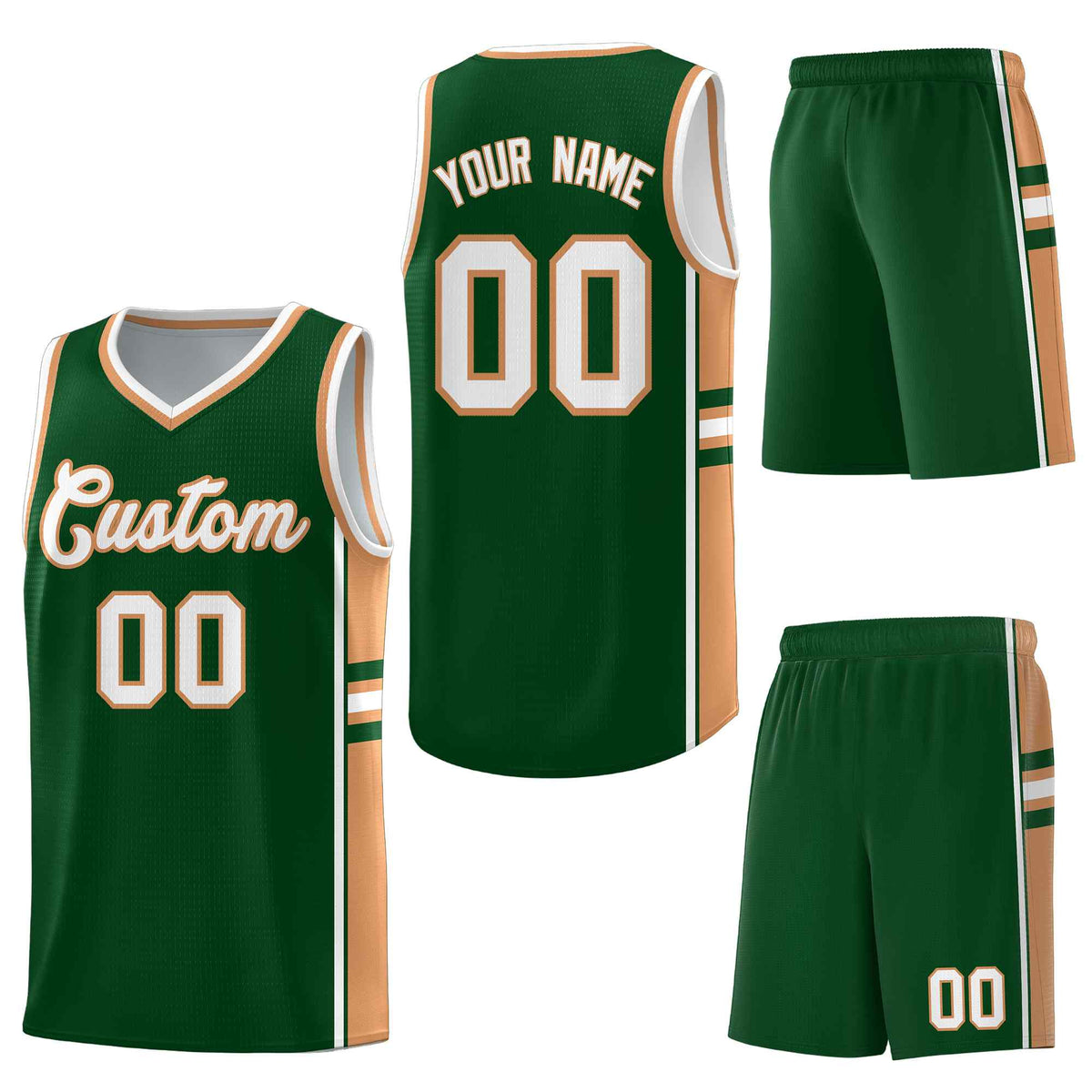 Custom Green Buckskin Brown Classic Color Block Drapable Personalized Uniform Basketball Jersey