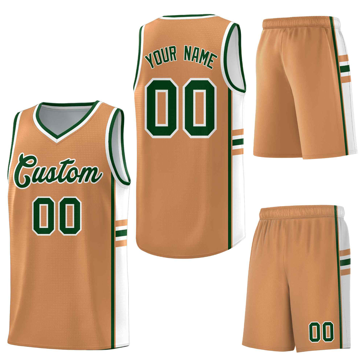 Custom Buckskin Brown White Classic Color Block Breathable Varsity Uniform Basketball Jersey