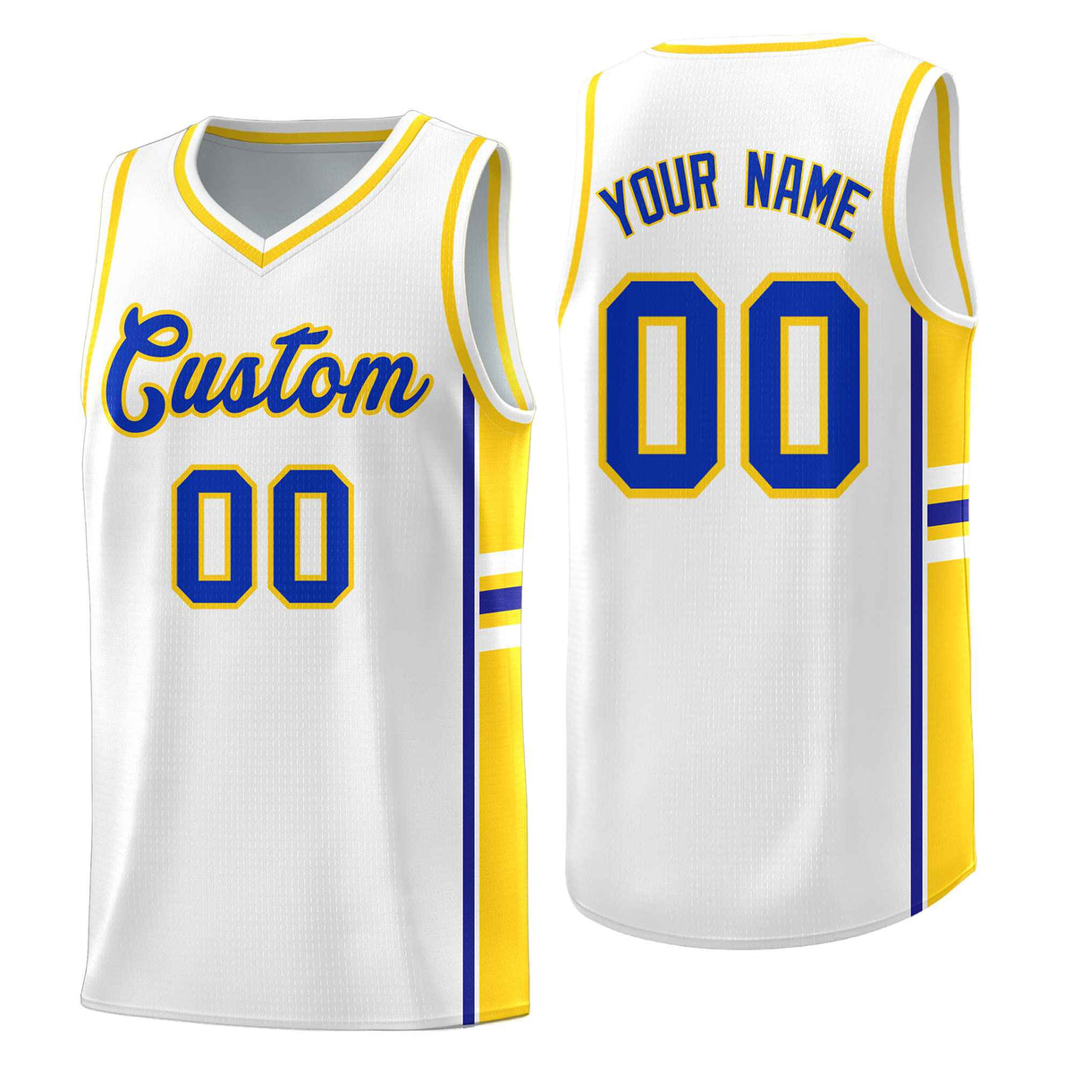 Custom Youth Basketball Jersey - White Fluorescent Yellow Two-Tone Varsity Jersey Set