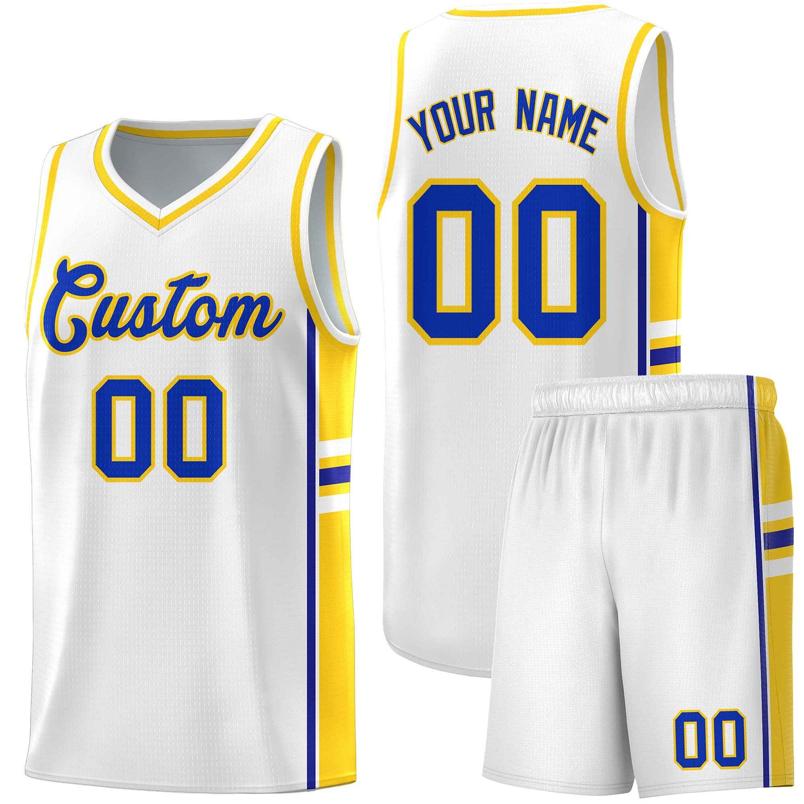 Custom Youth Basketball Jersey - White Fluorescent Yellow Two-Tone Varsity Jersey Set