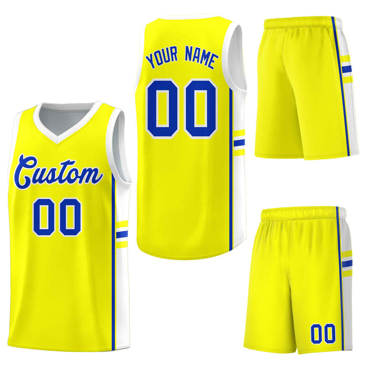 Custom Fluorescent Yellow White Classic Color Block Wrinkle-Resistant Personalized Uniform Basketball Jersey