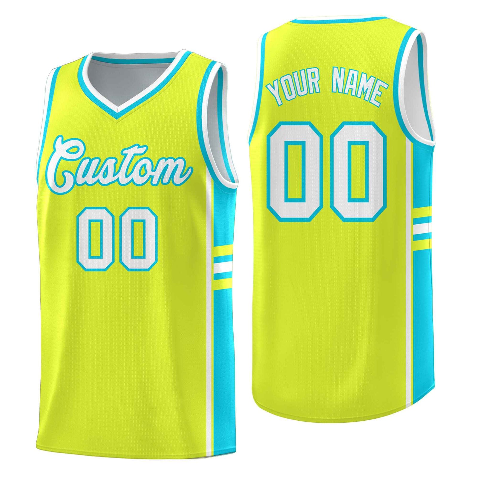 Custom Youth Basketball Jersey - Fluorescent Green Sky Blue Two-Tone Classic Varsity Uniform