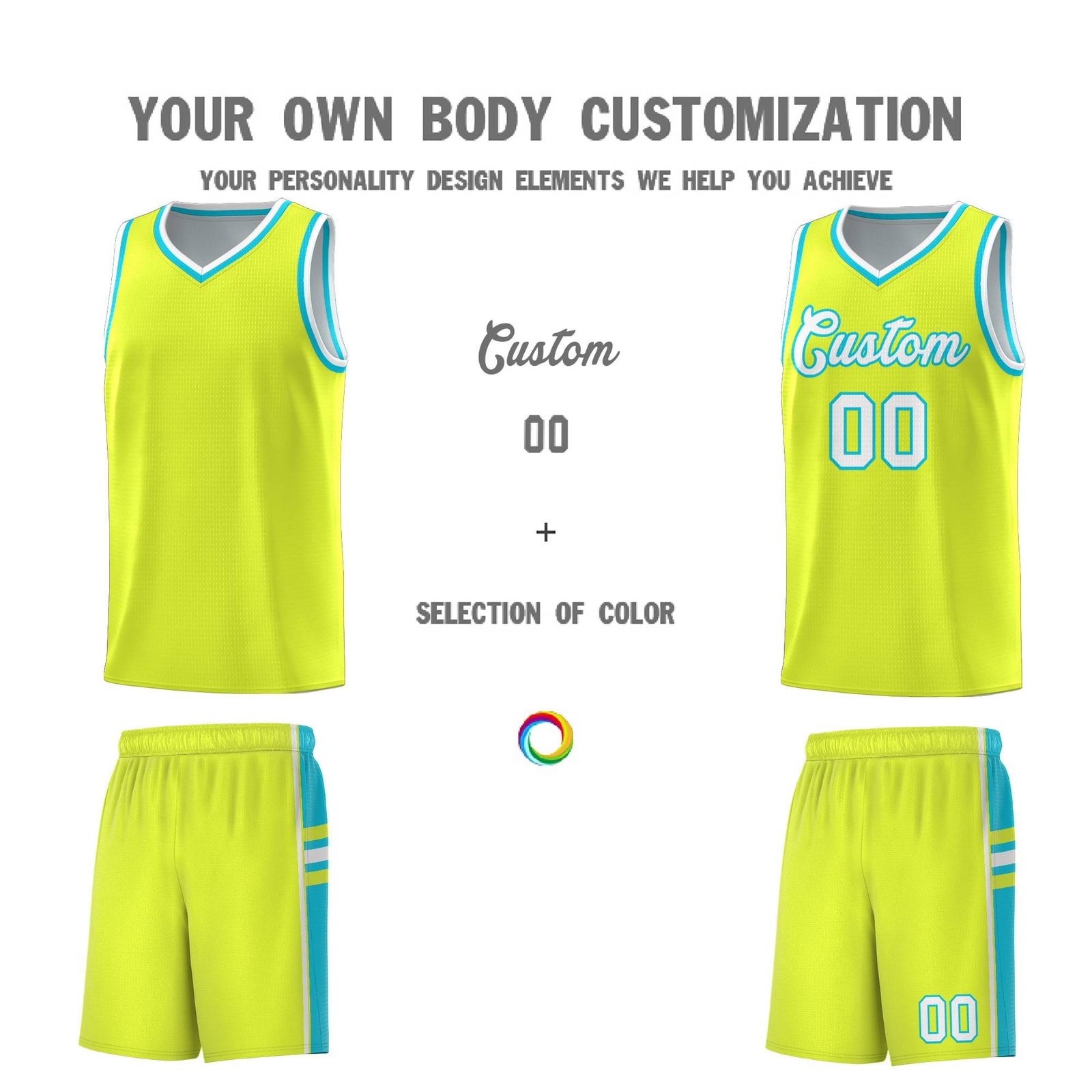 Custom Youth Basketball Jersey - Fluorescent Green Sky Blue Two-Tone Classic Varsity Uniform