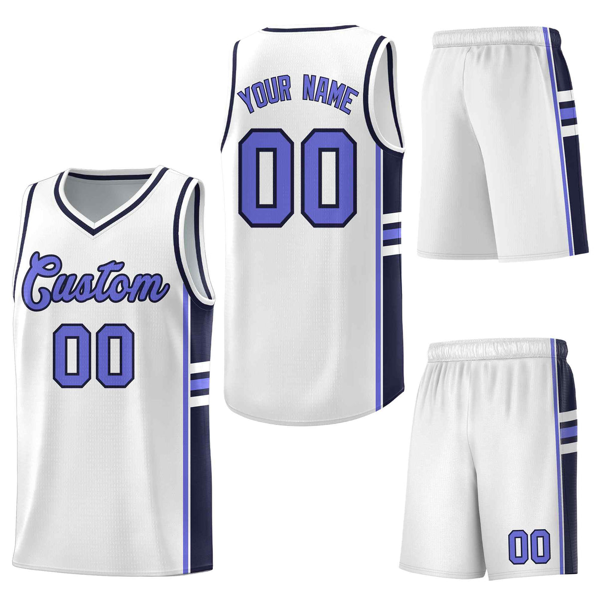 Custom White Navy Classic Color Block Lightweight Personalized Uniform Basketball Jersey