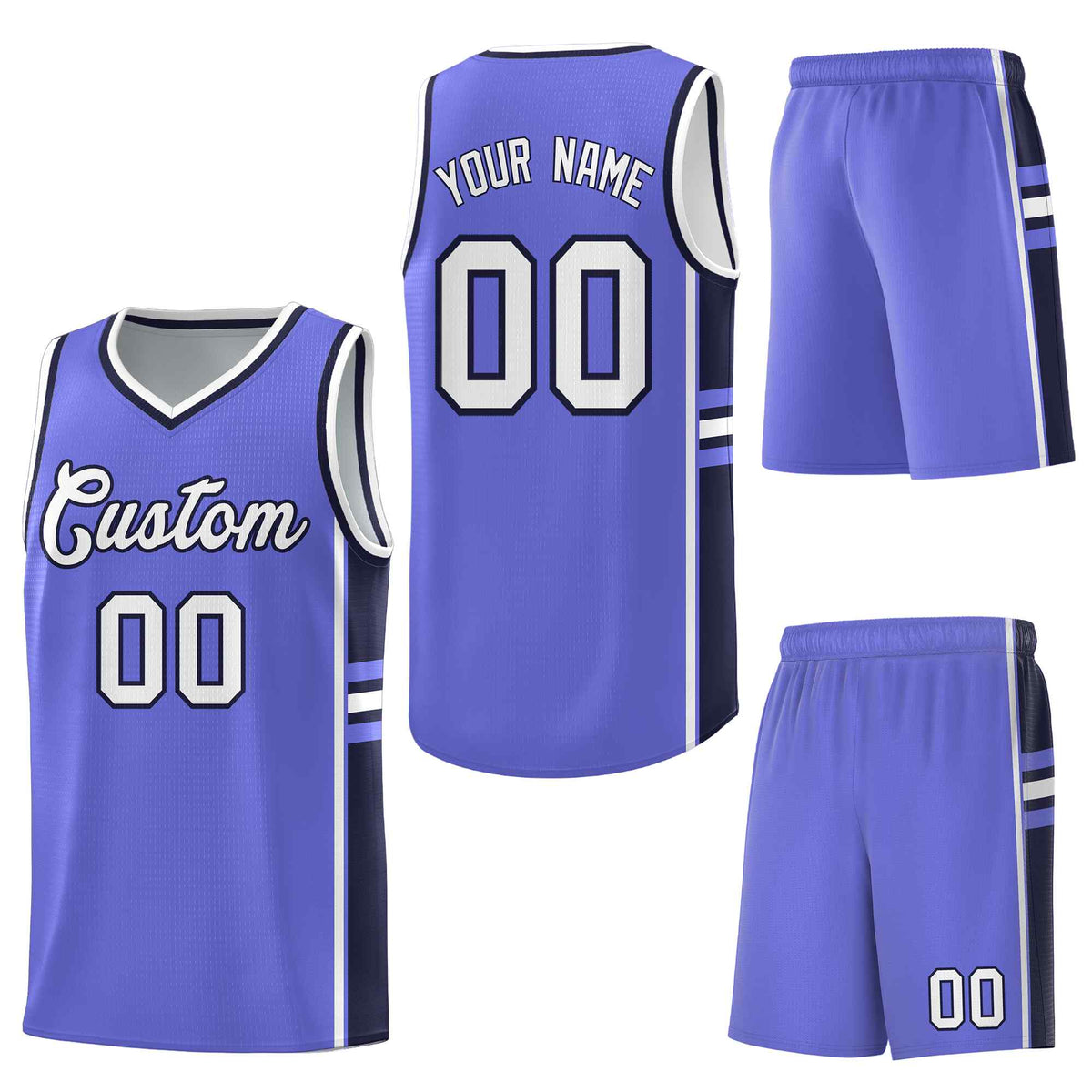 Custom Purple Navy Classic Color Block Wrinkle-Resistant Varsity Uniform Basketball Jersey