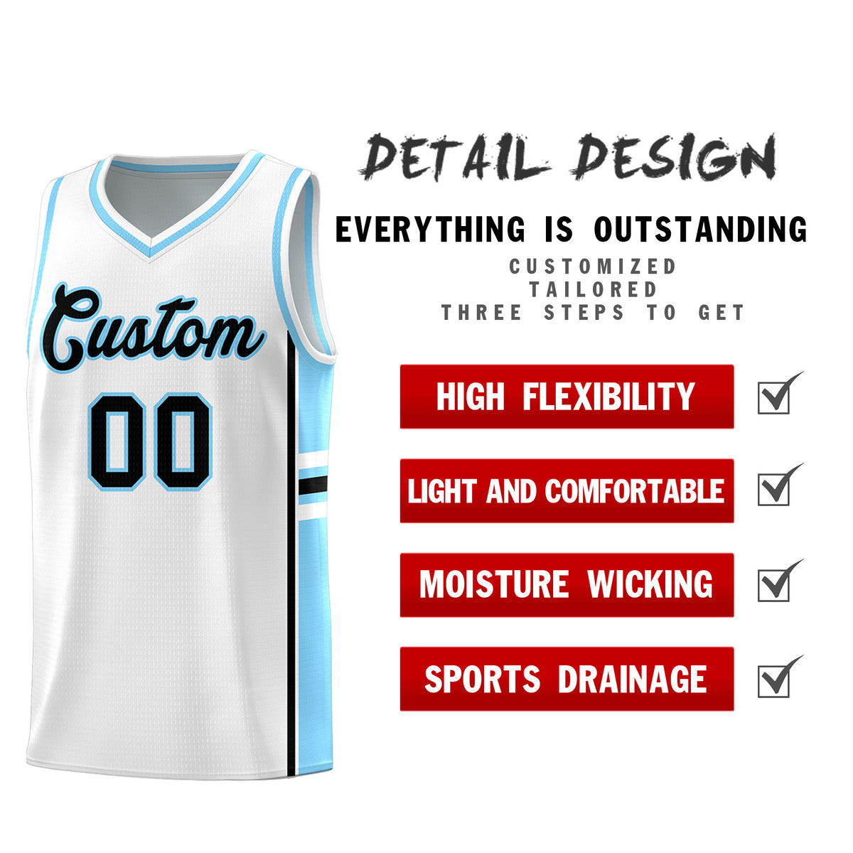 Custom Youth Basketball Jersey - White Light Blue Two-Tone Varsity Jersey Set