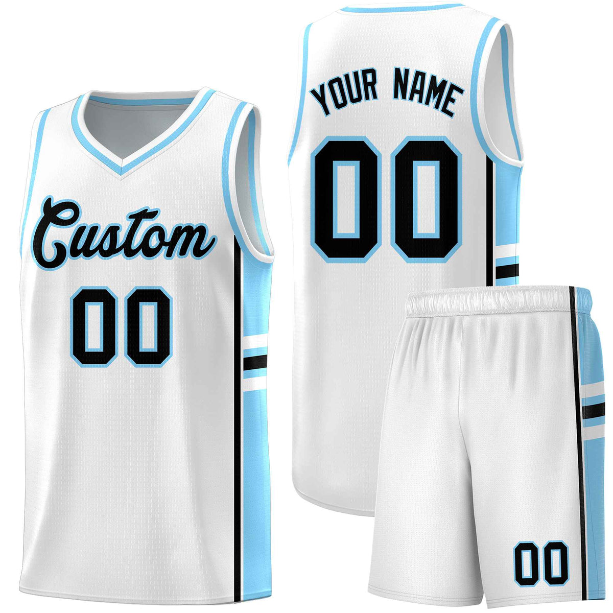 Custom Youth Basketball Jersey - White Light Blue Two-Tone Varsity Jersey Set