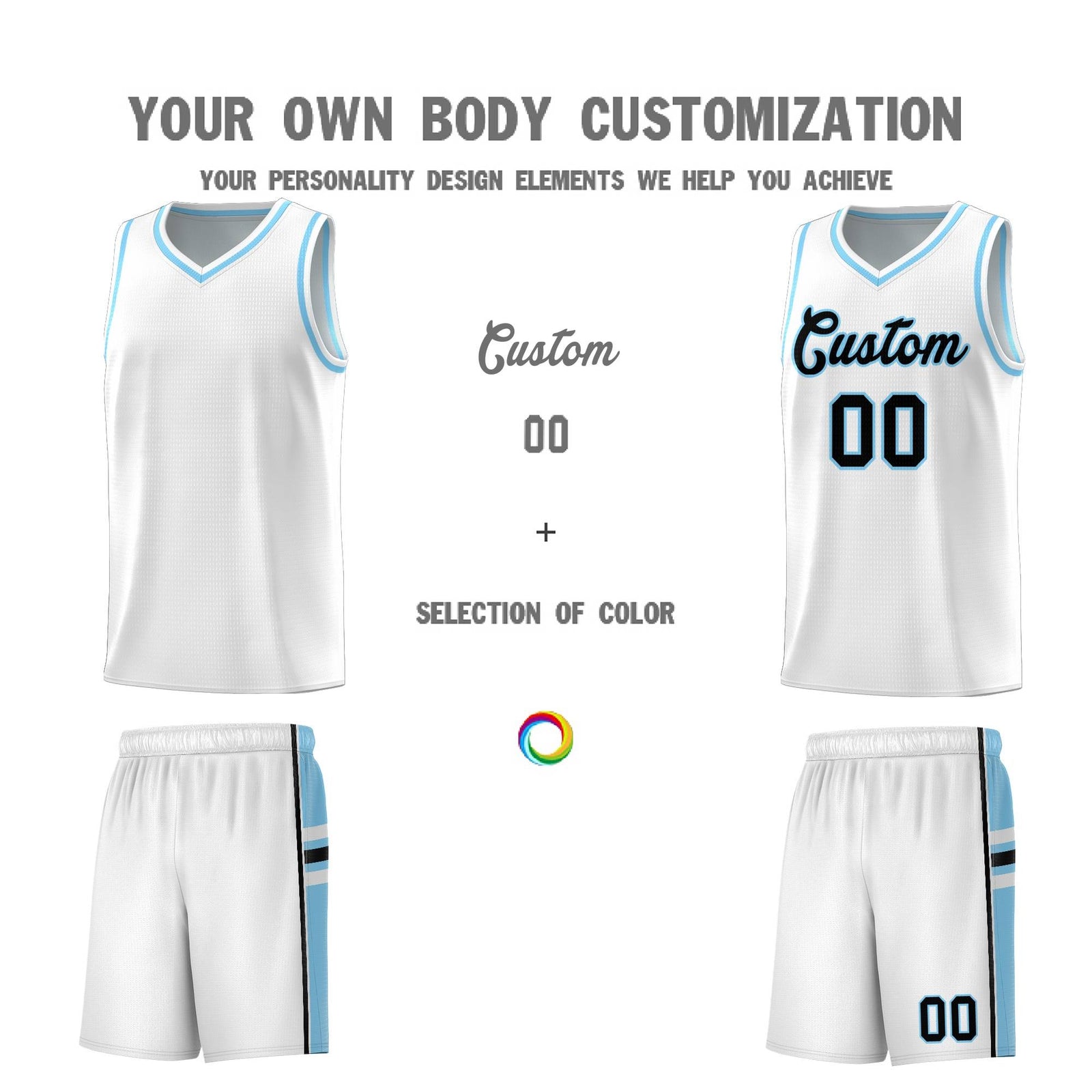 Custom Youth Basketball Jersey - White Light Blue Two-Tone Varsity Jersey Set