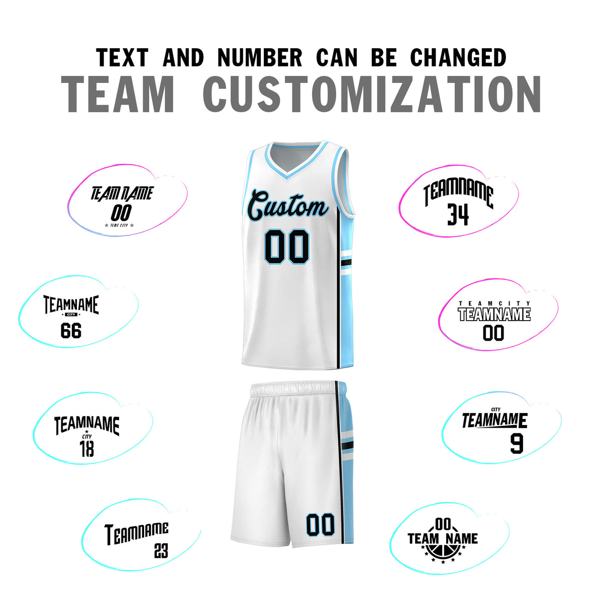 Custom Youth Basketball Jersey - White Light Blue Two-Tone Varsity Jersey Set