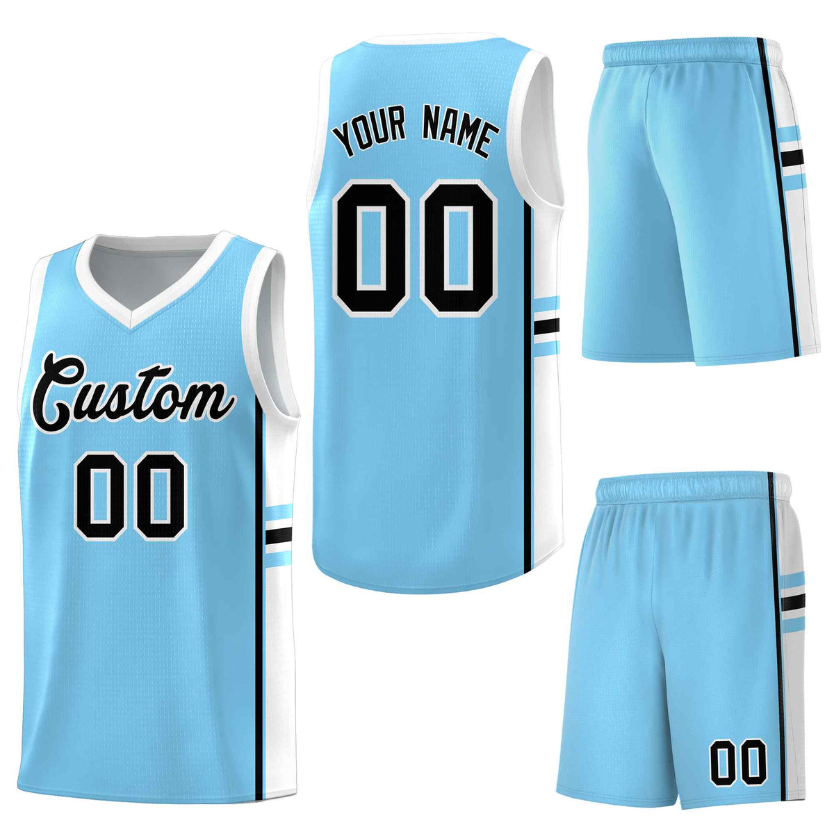 Custom Light Blue White Classic Color Block Lightweight Varsity Uniform Basketball Jersey