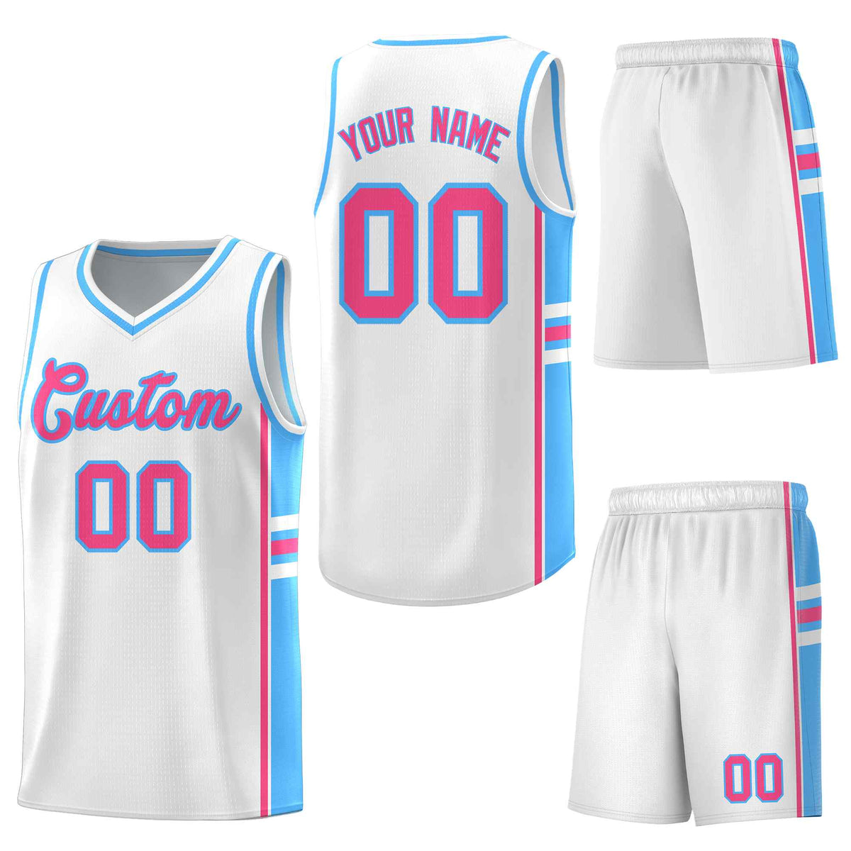 Custom White Powder Blue Classic Color Block Wrinkle-Resistant Personalized Uniform Basketball Jersey