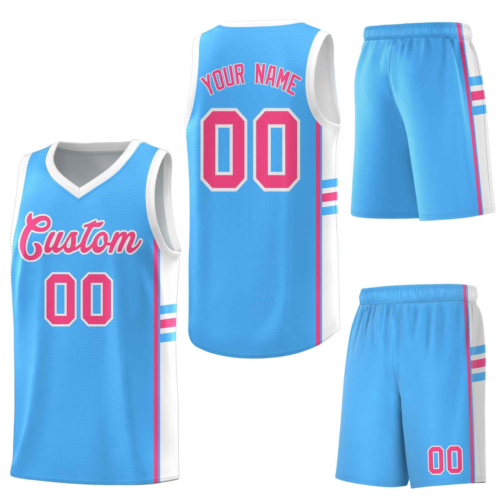 Custom Powder Blue White Classic Color Block Breathable Personalized Uniform Basketball Jersey