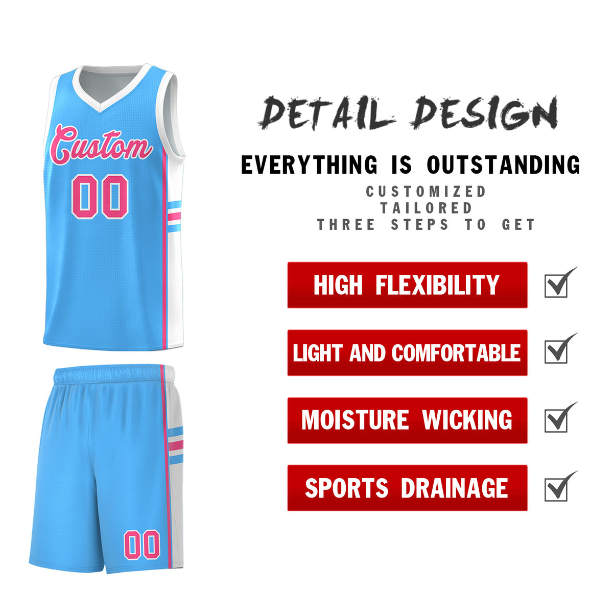 Custom Youth Basketball Jersey - Powder Blue White Personalized Varsity Two-Tone Uniform