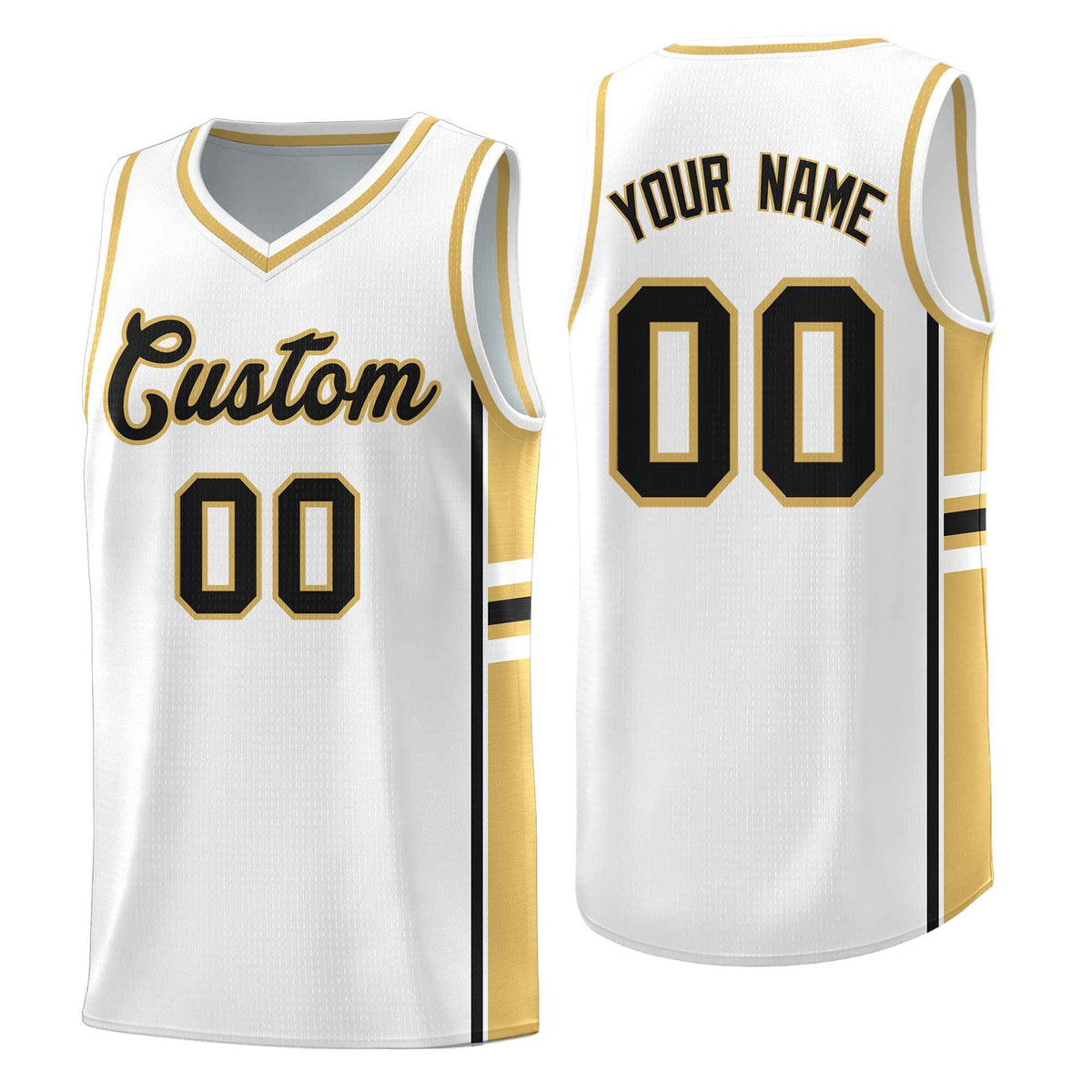 Custom Youth Basketball Jersey - White Old Gold Two-Tone Varsity Jersey Set