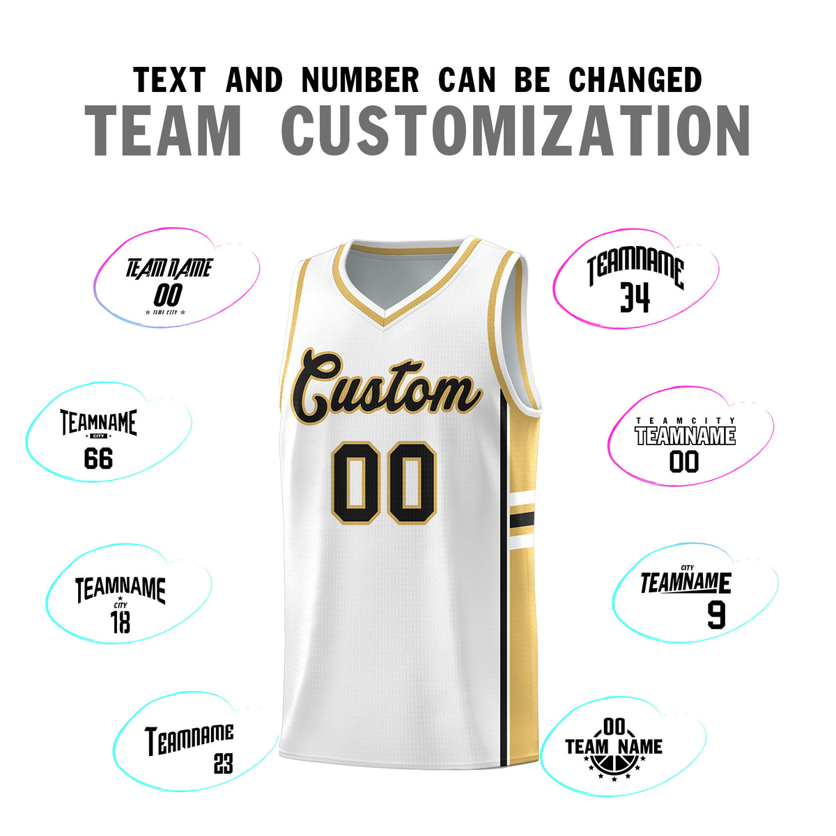 Custom Youth Basketball Jersey - White Old Gold Two-Tone Varsity Jersey Set