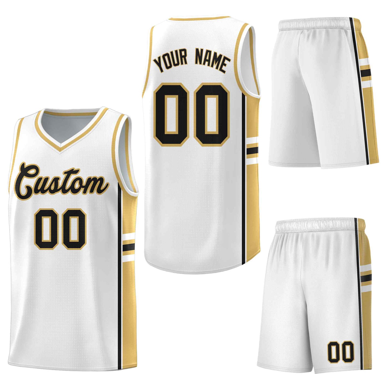 Custom White Old Gold Classic Color Block Quick-Drying Varsity Uniform Basketball Jersey
