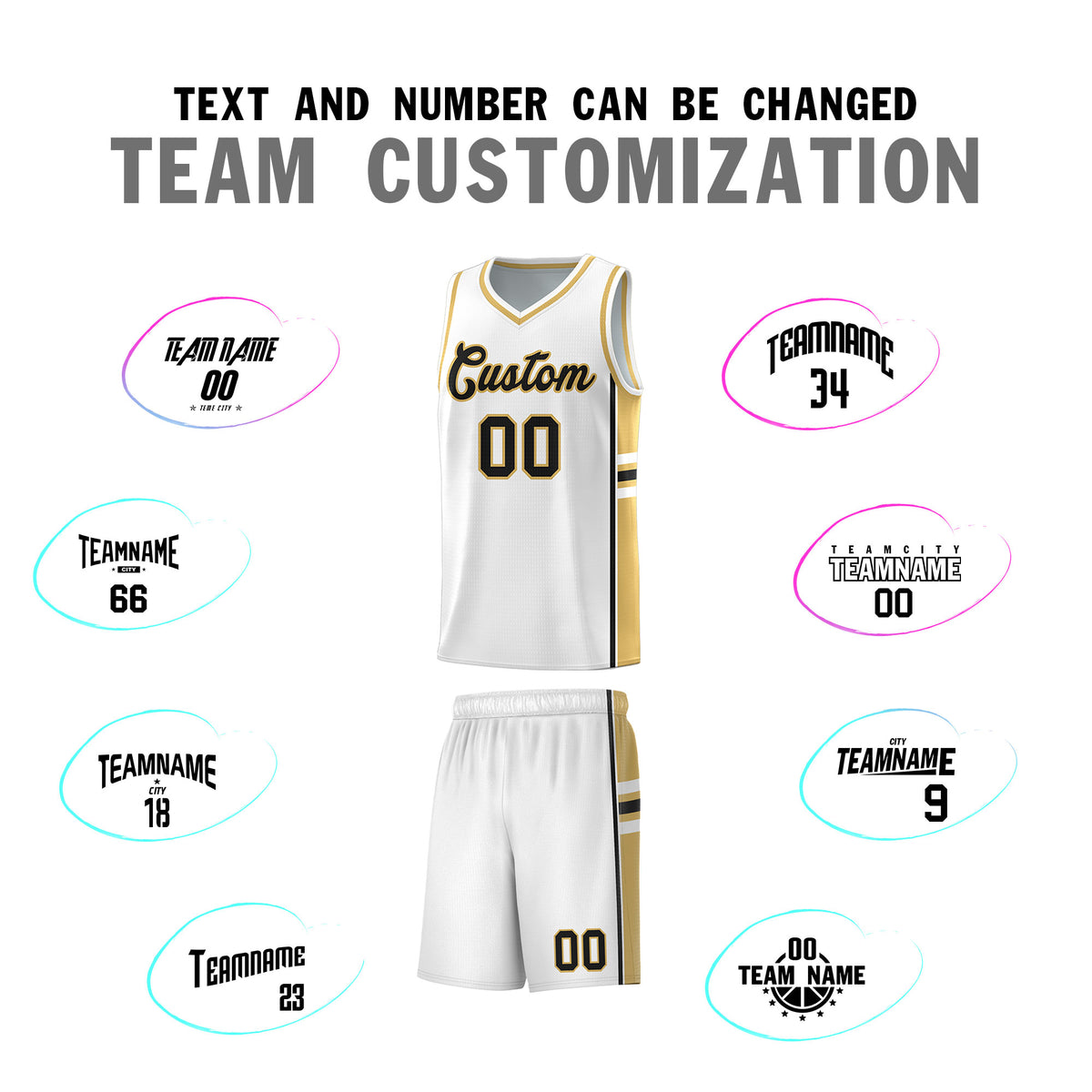 Custom Youth Basketball Jersey - White Old Gold Two-Tone Varsity Jersey Set