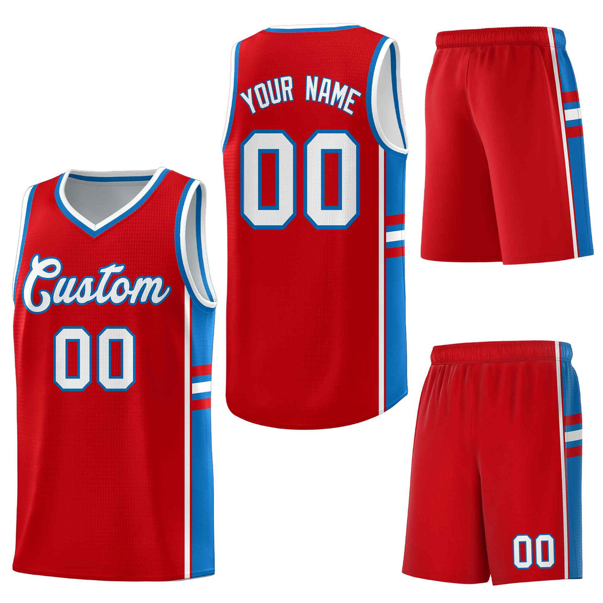Custom Red Royal Classic Color Block Breathable Varsity Uniform Basketball Jersey