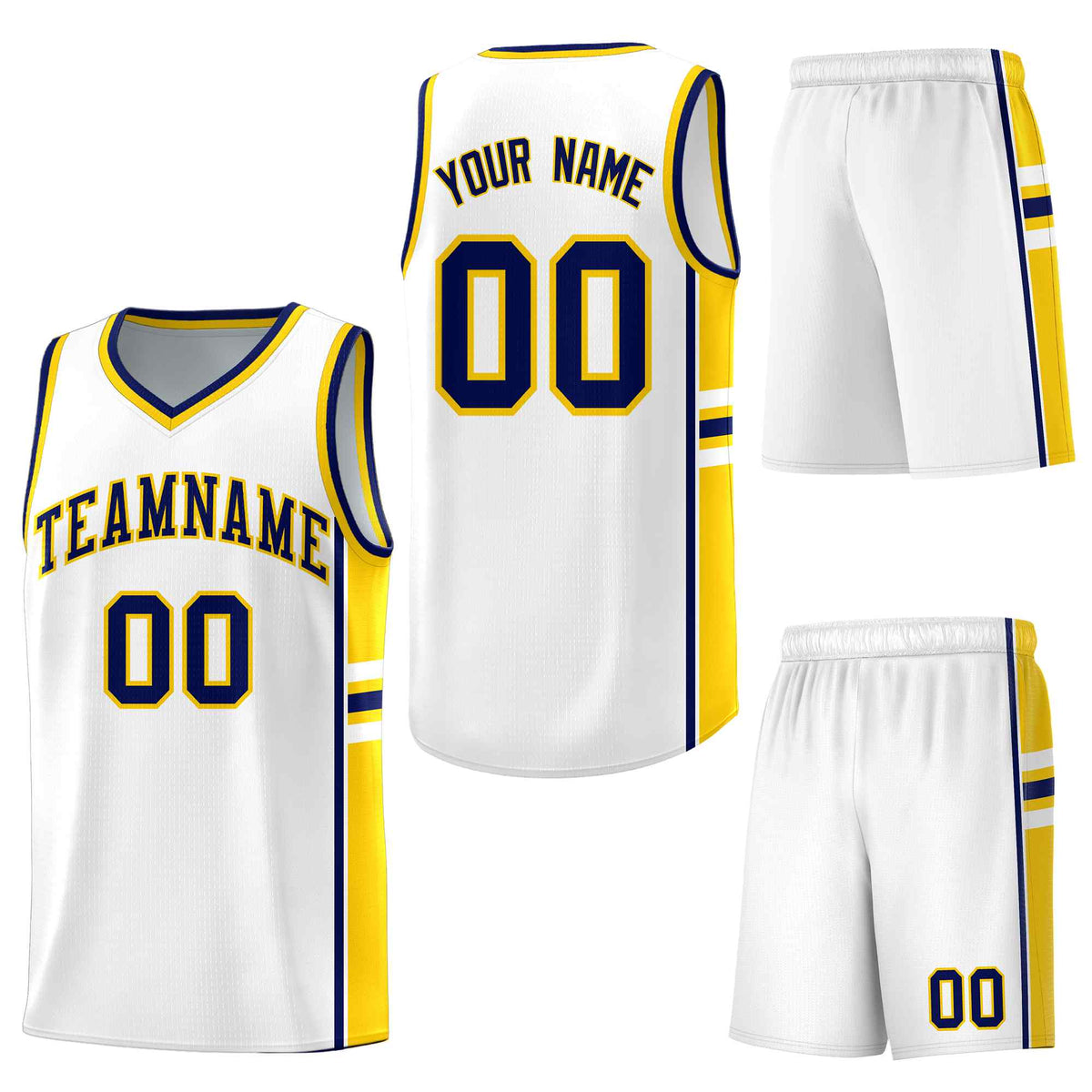 Custom White Gold Classic Color Block Breathable Personalized Uniform Basketball Jersey