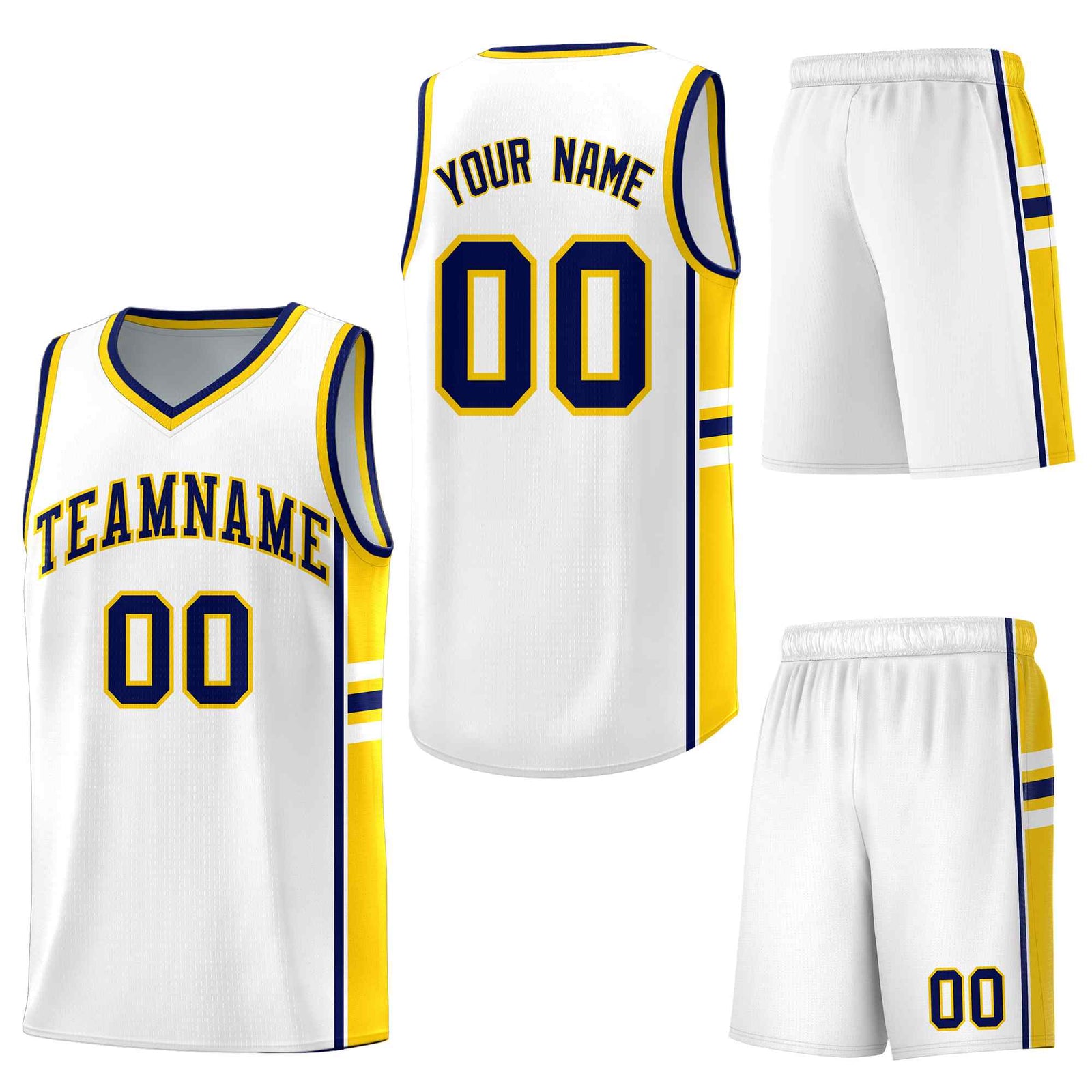 Custom White Gold Classic Color Block Breathable Personalized Uniform Basketball Jersey