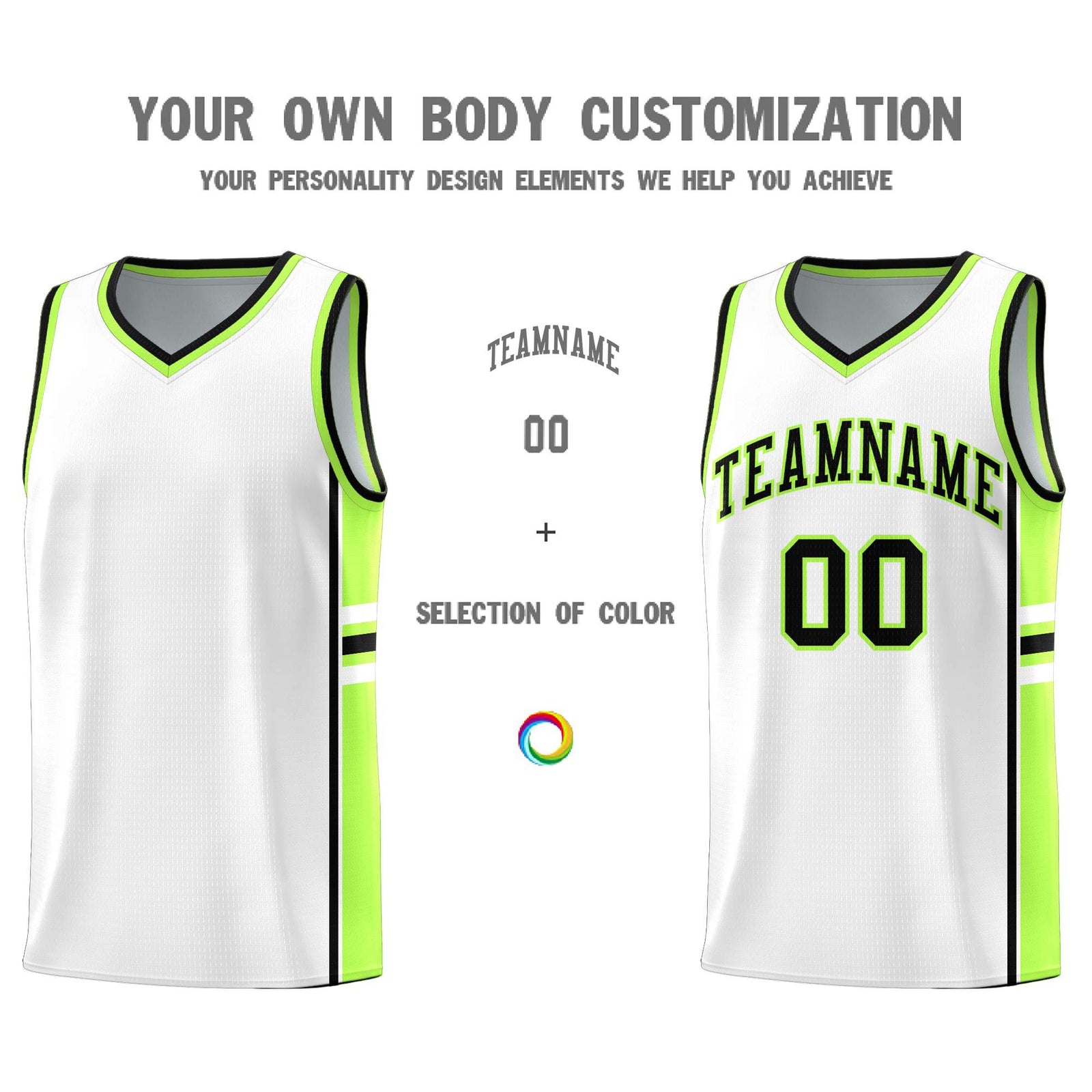 Custom Youth Basketball Jersey - White Fluorescent Green Two-Tone Varsity Jersey Set