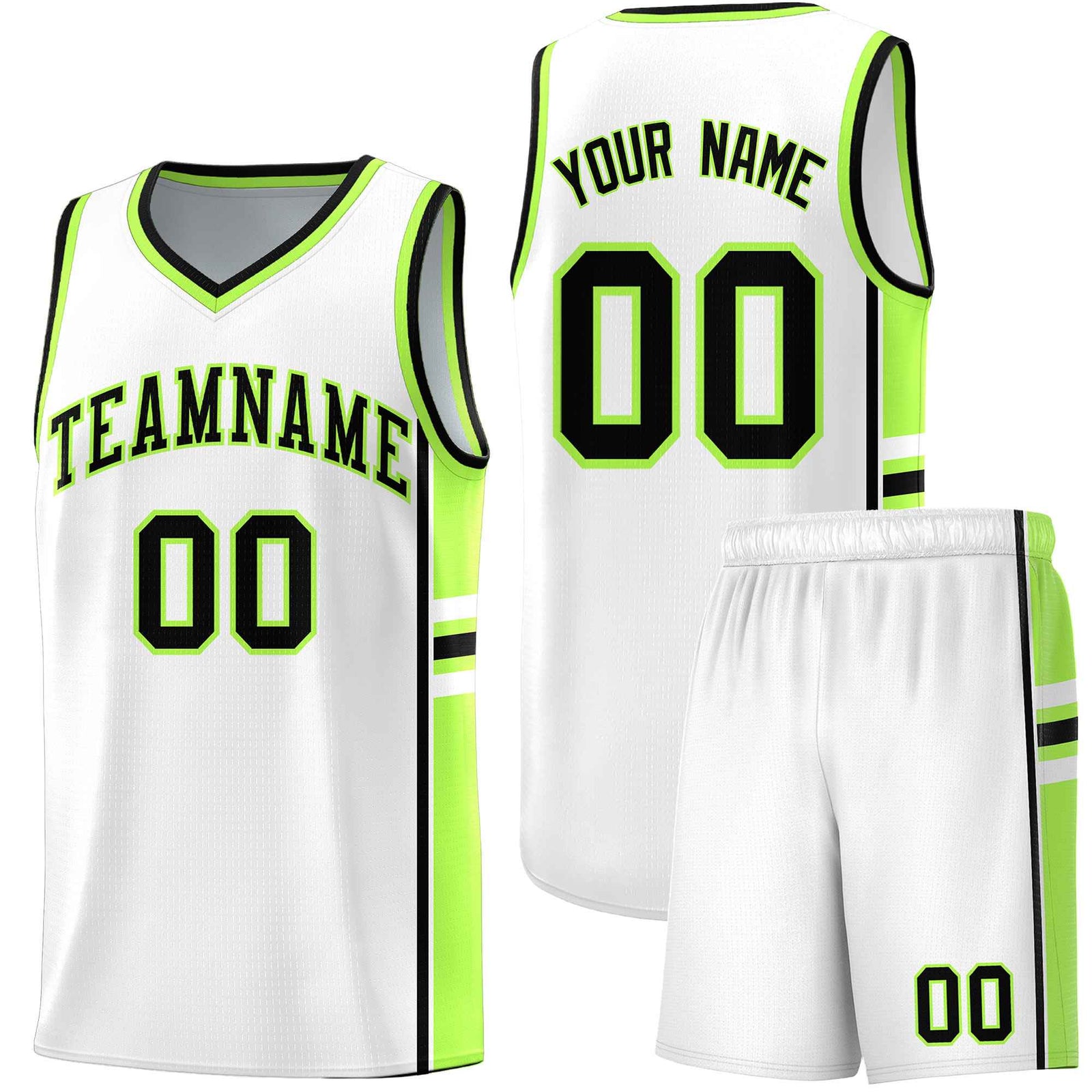 Custom Youth Basketball Jersey - White Fluorescent Green Two-Tone Varsity Jersey Set