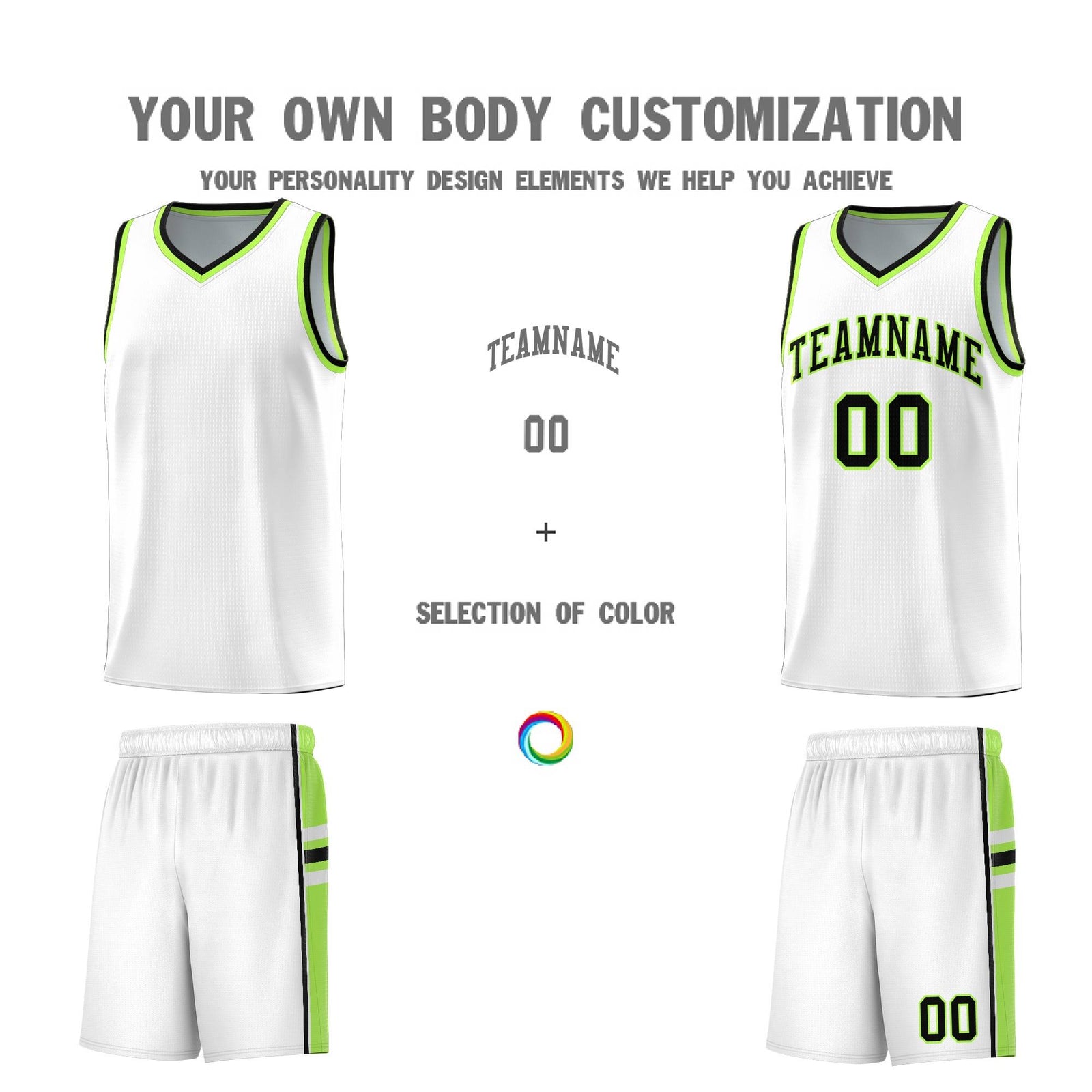 Custom Youth Basketball Jersey - White Fluorescent Green Two-Tone Varsity Jersey Set