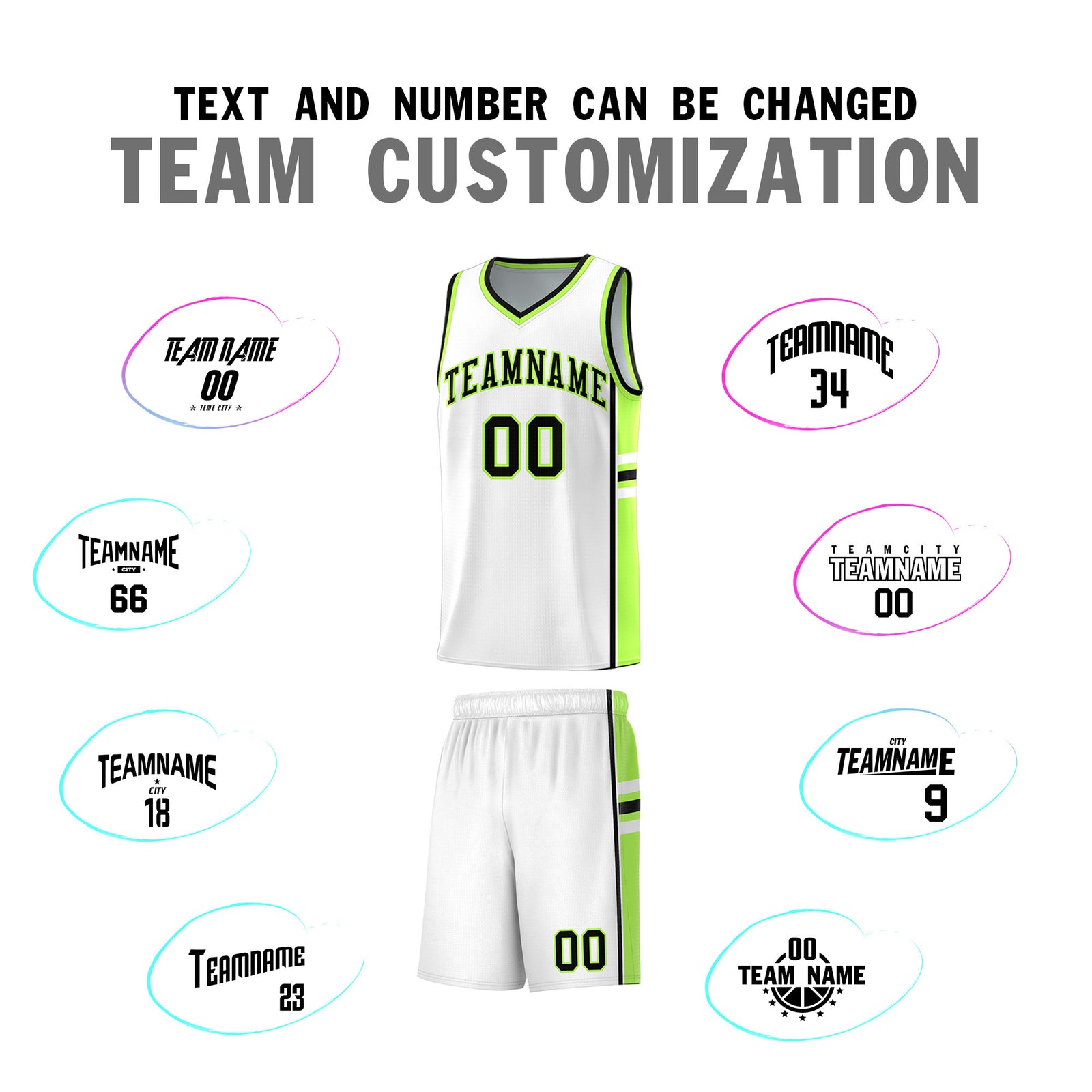 Custom Youth Basketball Jersey - White Fluorescent Green Two-Tone Varsity Jersey Set