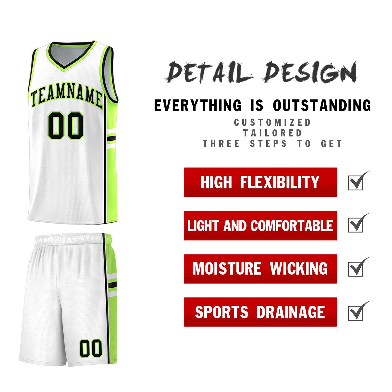 Custom Youth Basketball Jersey - White Fluorescent Green Two-Tone Varsity Jersey Set