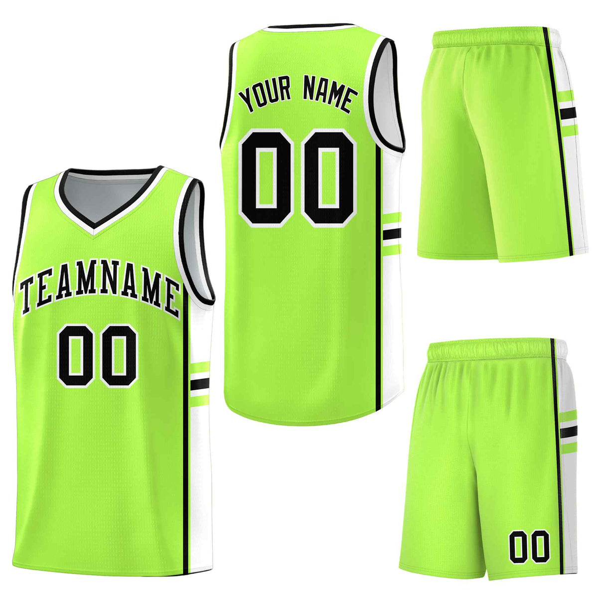 Custom Fluorescent Green White Classic Color Block Drapable Personalized Uniform Basketball Jersey