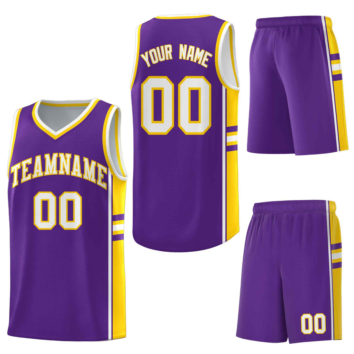 Custom Purple Gold Classic Color Block Breathable Personalized Uniform Basketball Jersey