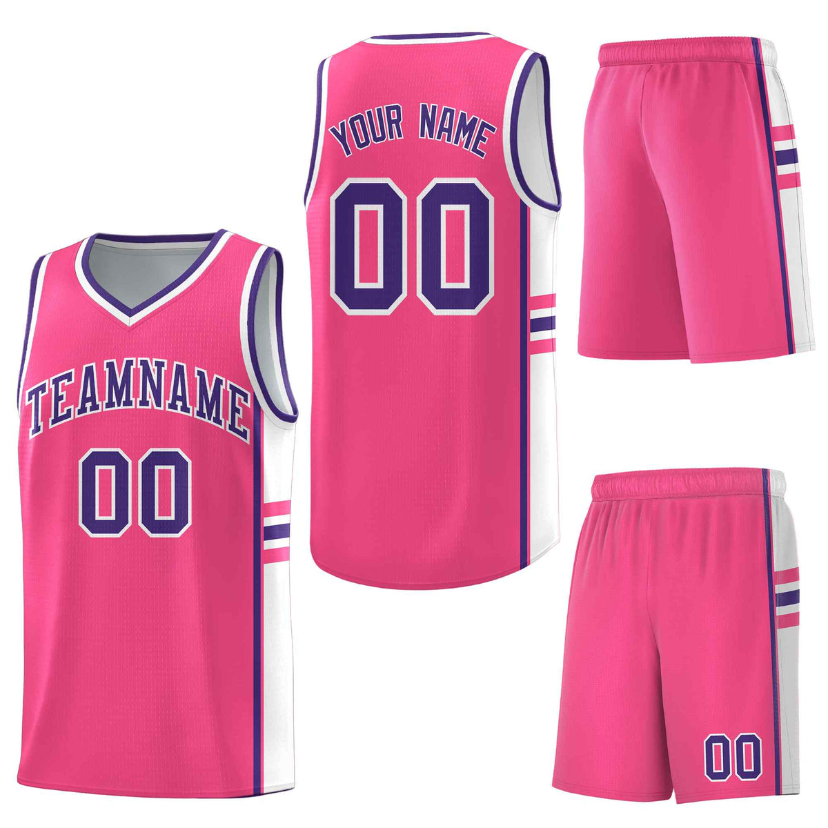 Custom Pink White Classic Color Block Quick-Drying Personalized Uniform Basketball Jersey