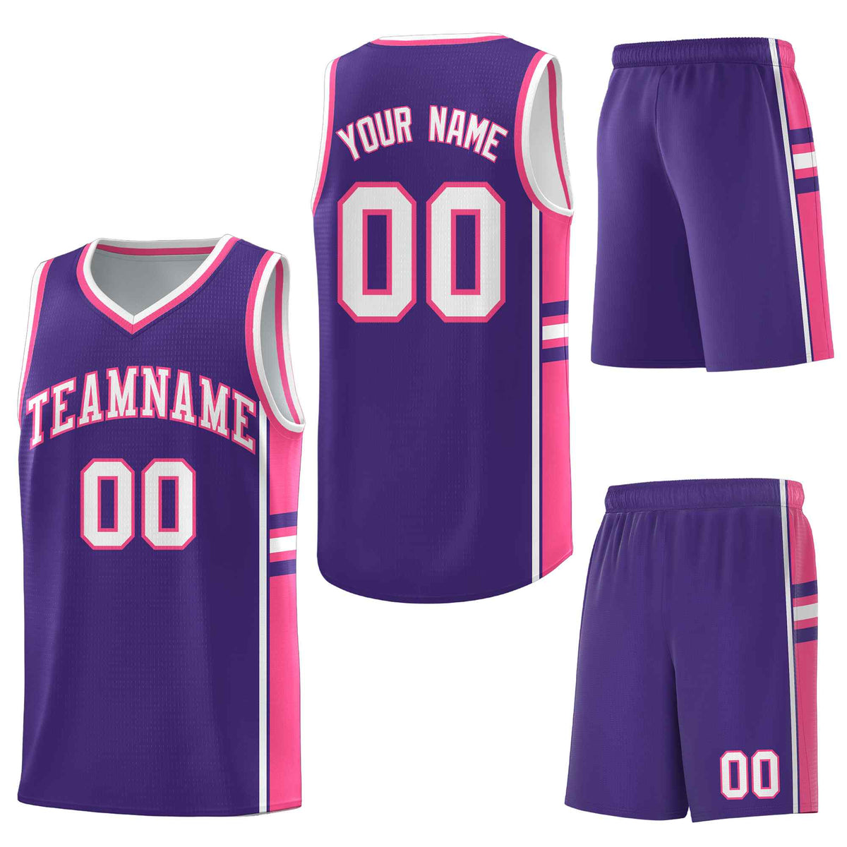 Custom Purple Pink Classic Color Block Lightweight Varsity Uniform Basketball Jersey