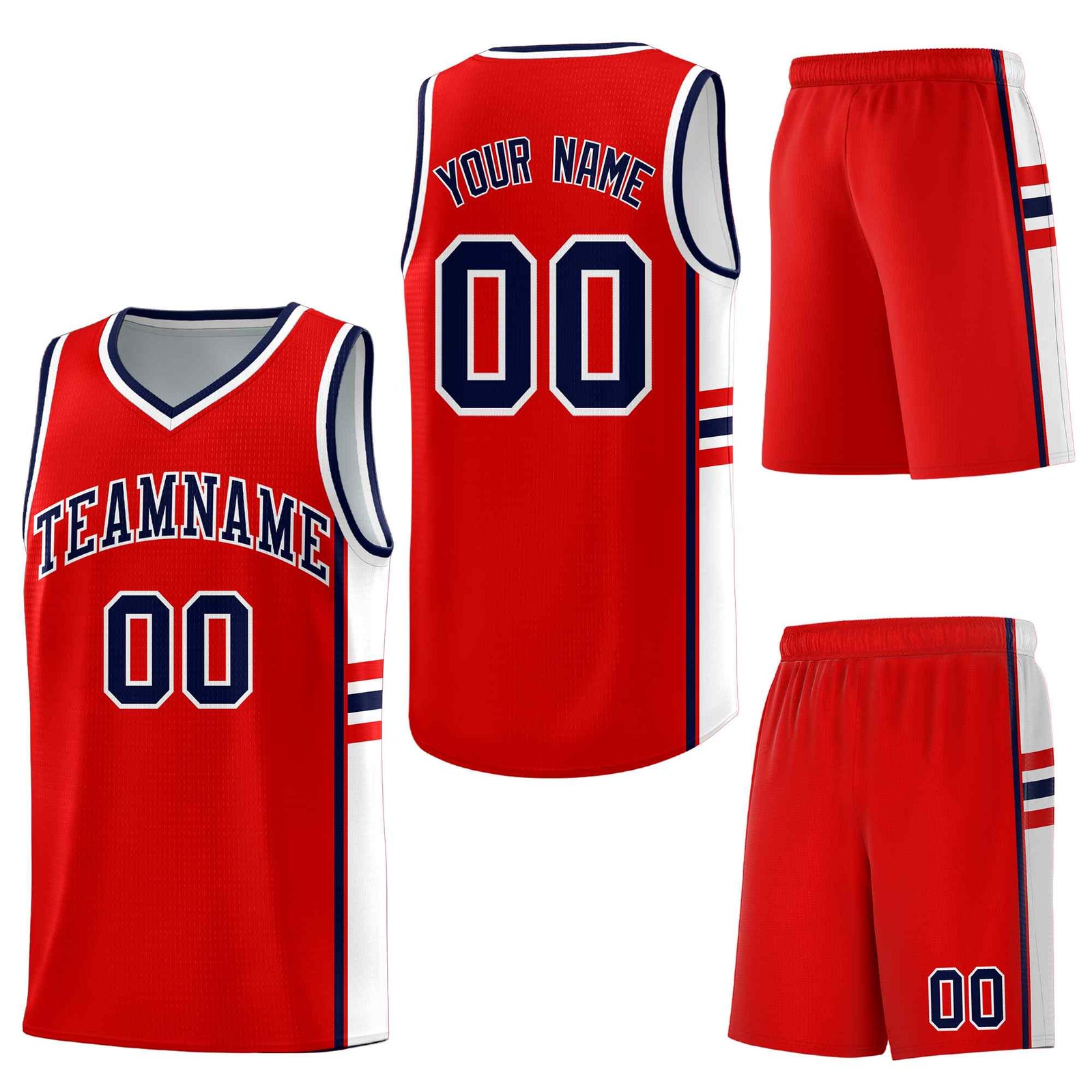 Custom Red White Classic Color Block Breathable Personalized Uniform Basketball Jersey
