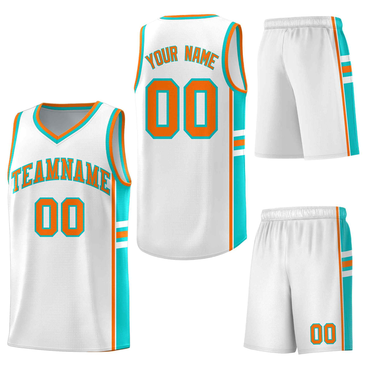 Custom White Aqua Classic Color Block Quick-Drying Varsity Uniform Basketball Jersey